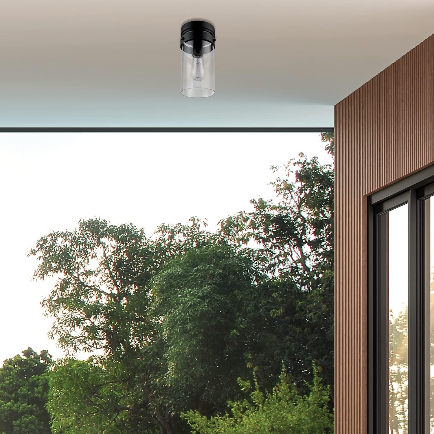image:imageGlobe Electric 44094 1Light OutdoorIndoor Wall Sconce Black Finish Seeded Glass Shade Coastal Modern Design WeatherResistant E26 BaseMatte Black