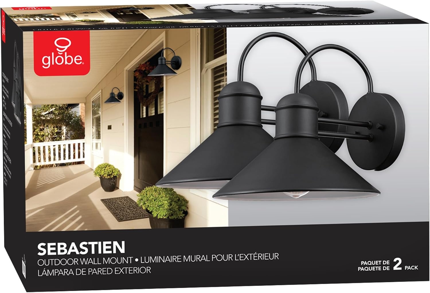 image:imageGlobe Electric 44165 1Light Outdoor Wall Sconce 2Pack Weatherproof Black Finish Outdoor Lighting Modern Wall Lighting Porch Light Front Porch Dcor Patio Dcor Outdoor Bulb Not IncludedBlack Sebastien