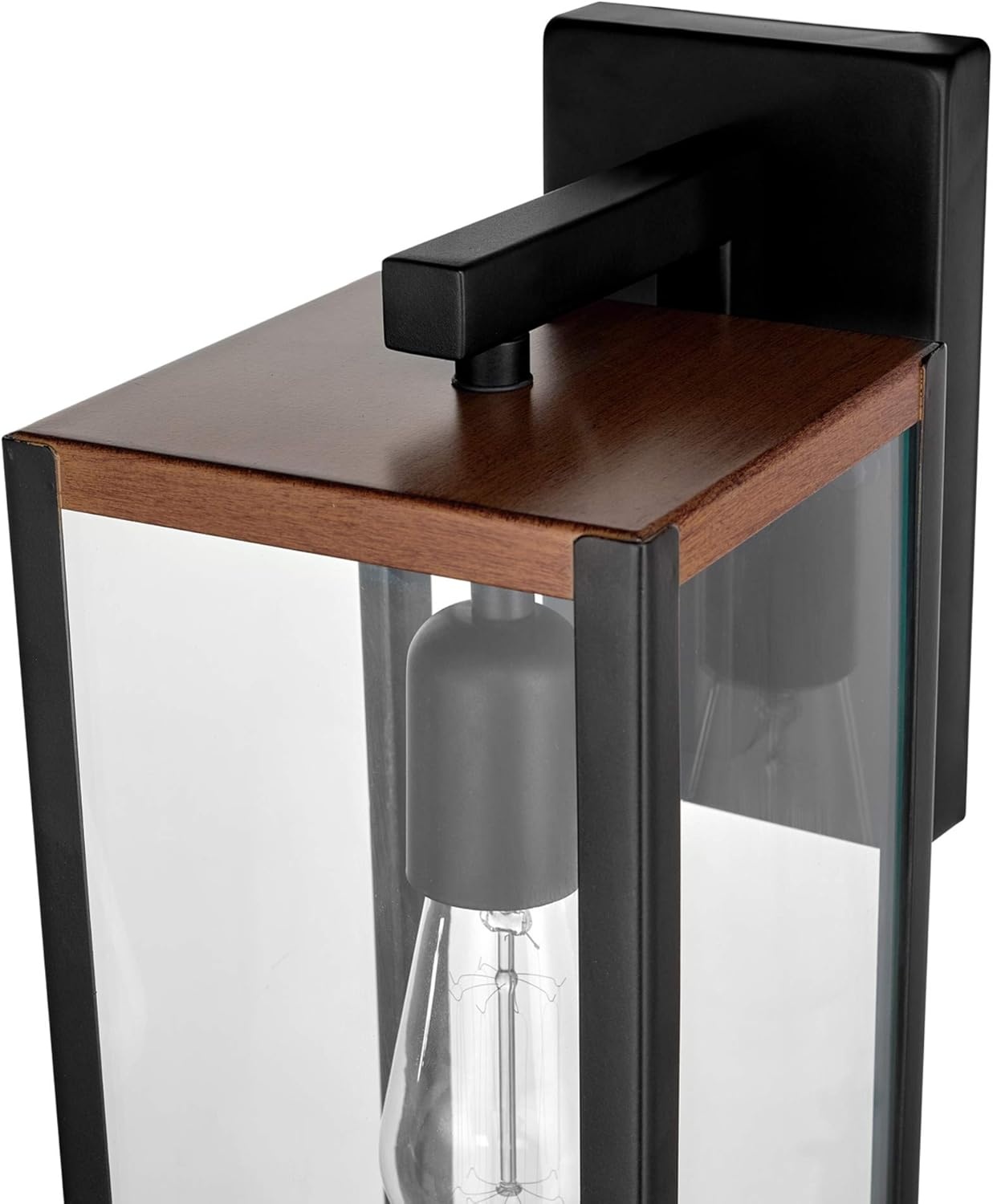 image:imageGlobe Electric 44176 1Light OutdoorIndoor Wall Sconce Matte Black Finish Clear Glass Shade WeatherResistant Modern Exterior LightMatte Black Faux Wood