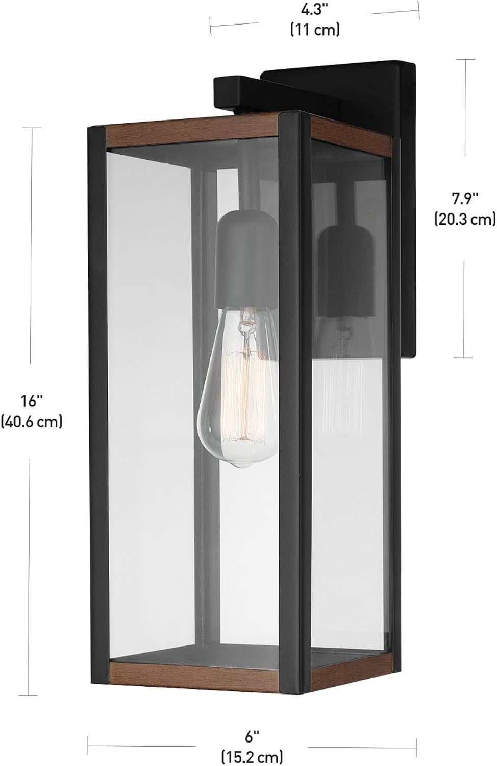 image:imageGlobe Electric 44176 1Light OutdoorIndoor Wall Sconce Matte Black Finish Clear Glass Shade WeatherResistant Modern Exterior LightMatte Black Faux Wood