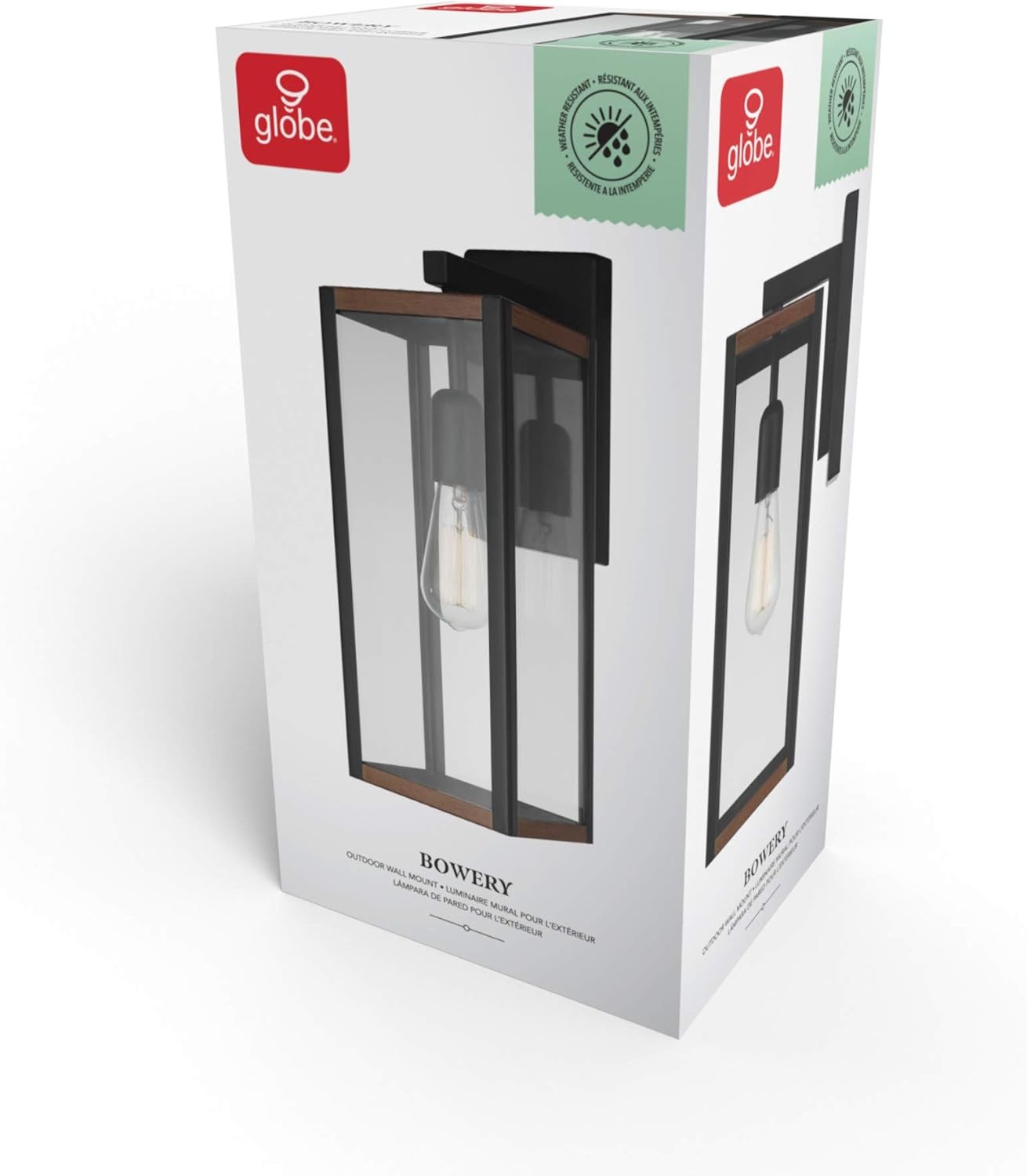 image:imageGlobe Electric 44176 1Light OutdoorIndoor Wall Sconce Matte Black Finish Clear Glass Shade WeatherResistant Modern Exterior LightMatte Black Faux Wood