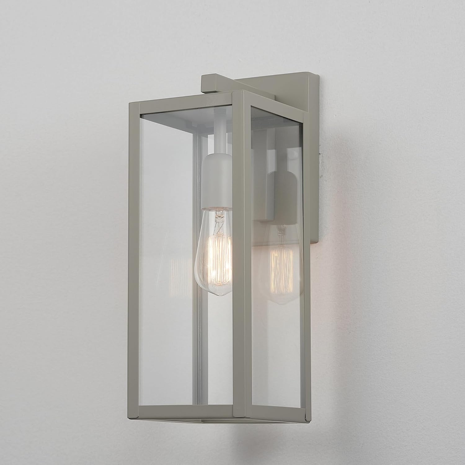 image:imageGlobe Electric 44176 1Light OutdoorIndoor Wall Sconce Matte Black Finish Clear Glass Shade WeatherResistant Modern Exterior LightMatte Grey