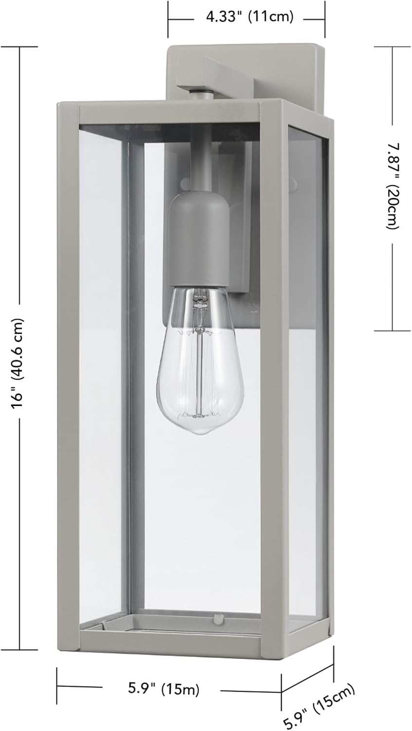 image:imageGlobe Electric 44176 1Light OutdoorIndoor Wall Sconce Matte Black Finish Clear Glass Shade WeatherResistant Modern Exterior LightMatte Grey