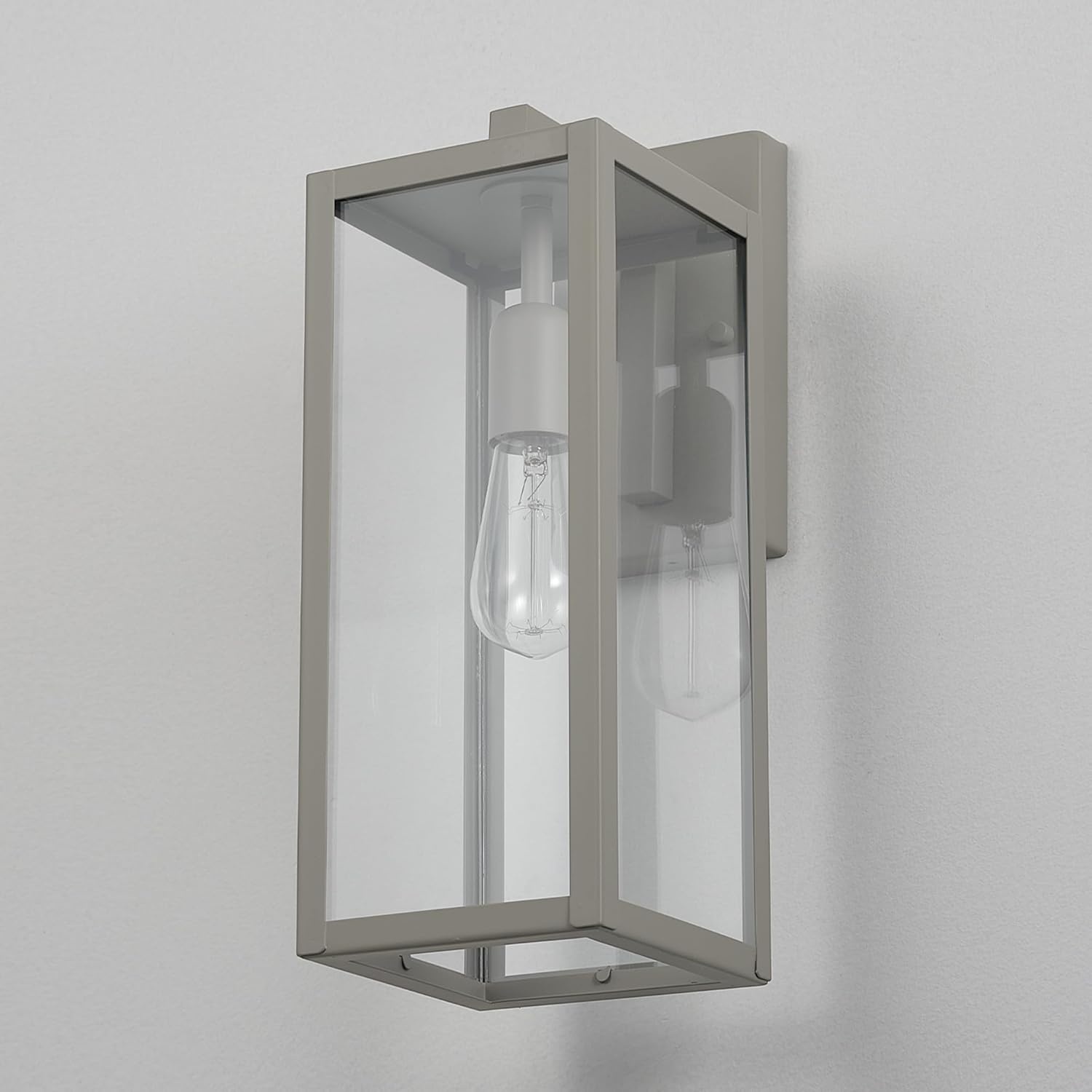 image:imageGlobe Electric 44176 1Light OutdoorIndoor Wall Sconce Matte Black Finish Clear Glass Shade WeatherResistant Modern Exterior LightMatte Grey