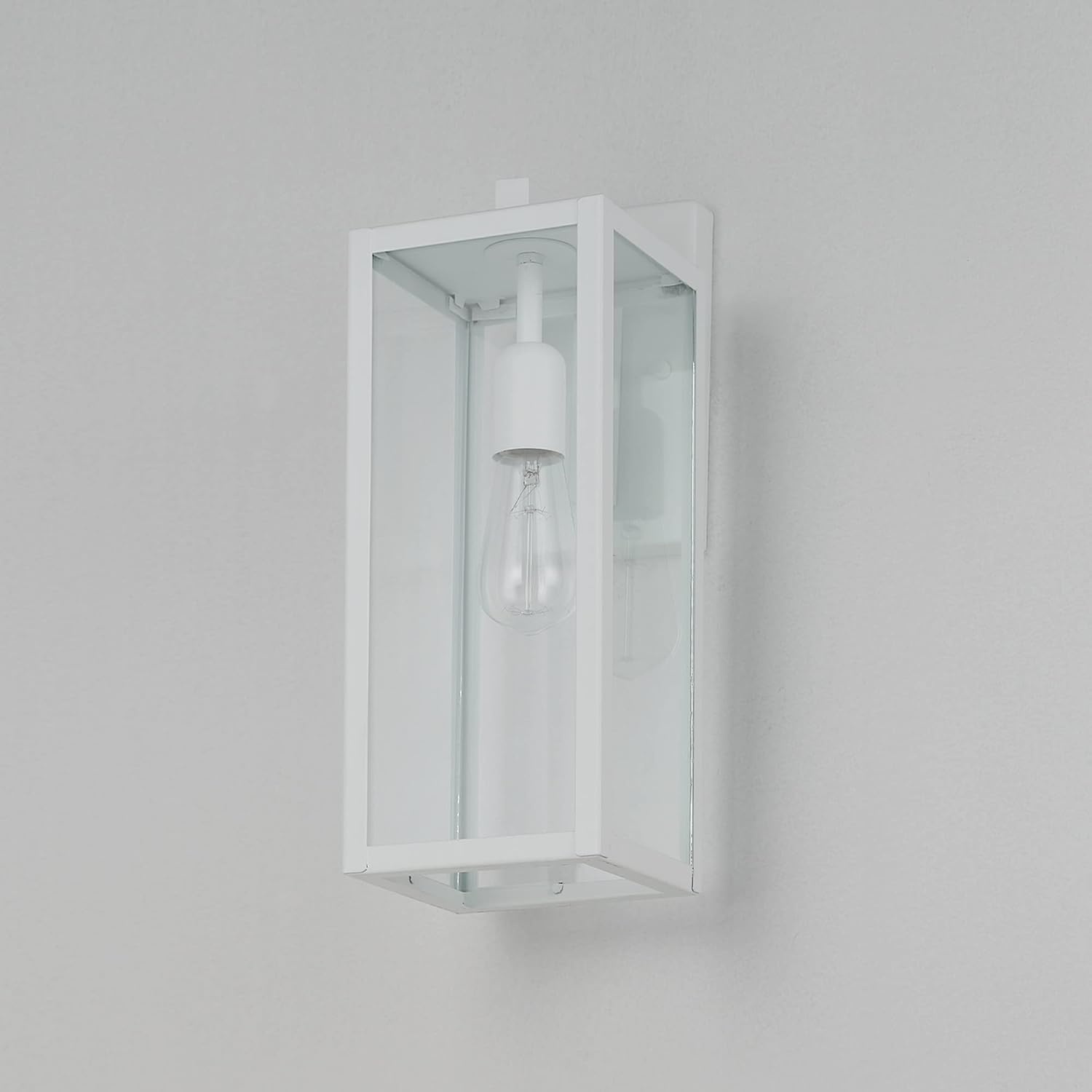 image:imageGlobe Electric 44176 1Light OutdoorIndoor Wall Sconce Matte Black Finish Clear Glass Shade WeatherResistant Modern Exterior LightMatte White