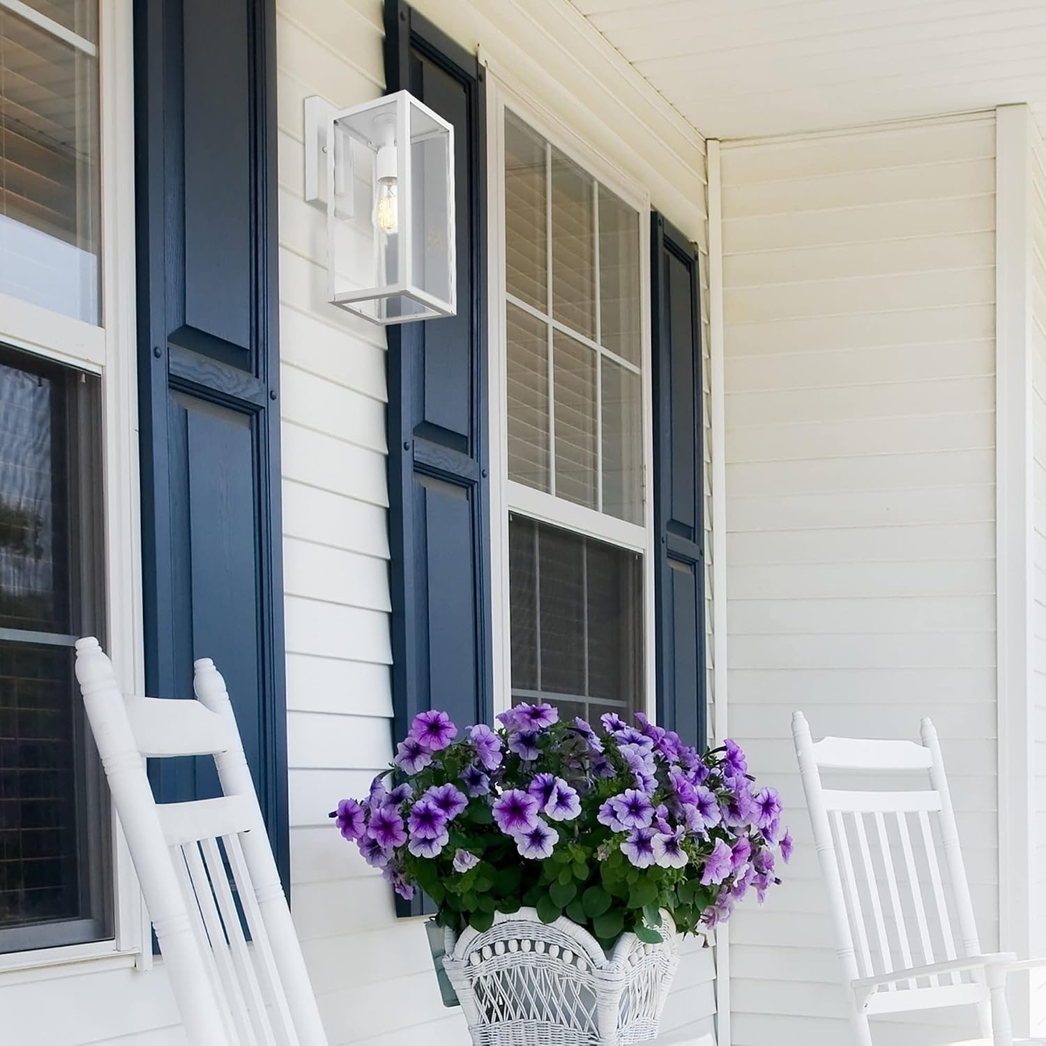 image:imageGlobe Electric 44176 1Light OutdoorIndoor Wall Sconce Matte Black Finish Clear Glass Shade WeatherResistant Modern Exterior LightMatte White