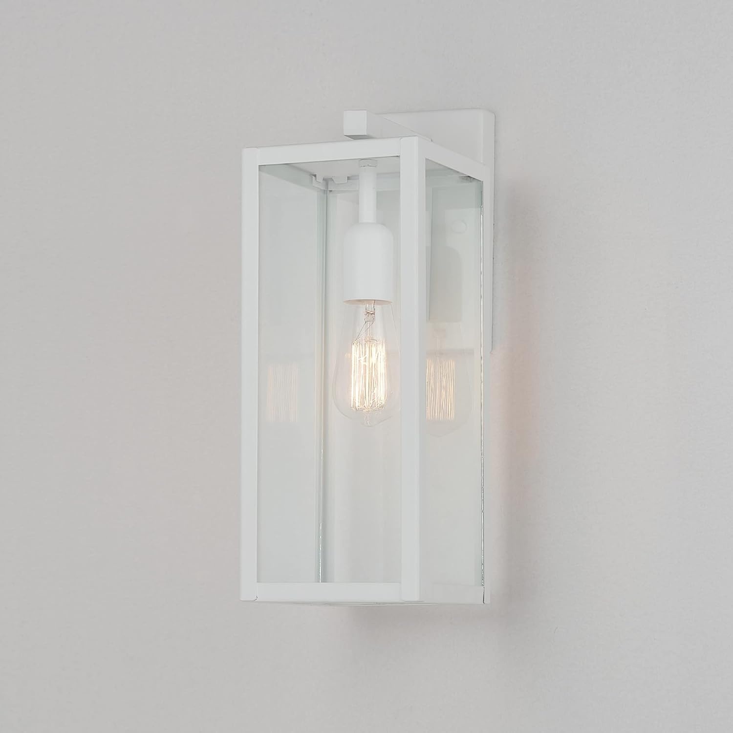 image:imageGlobe Electric 44176 1Light OutdoorIndoor Wall Sconce Matte Black Finish Clear Glass Shade WeatherResistant Modern Exterior LightMatte White