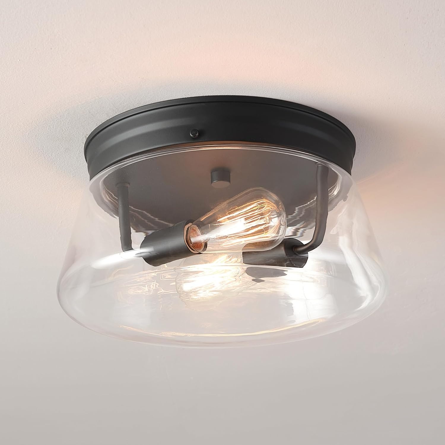 image:imageGlobe Electric 44480 Brisbane 1Light Outdoor Indoor Flush Mount Ceiling Light Matte Black Frosted Glass Shade Bulb Not IncludedBlack Aleyna