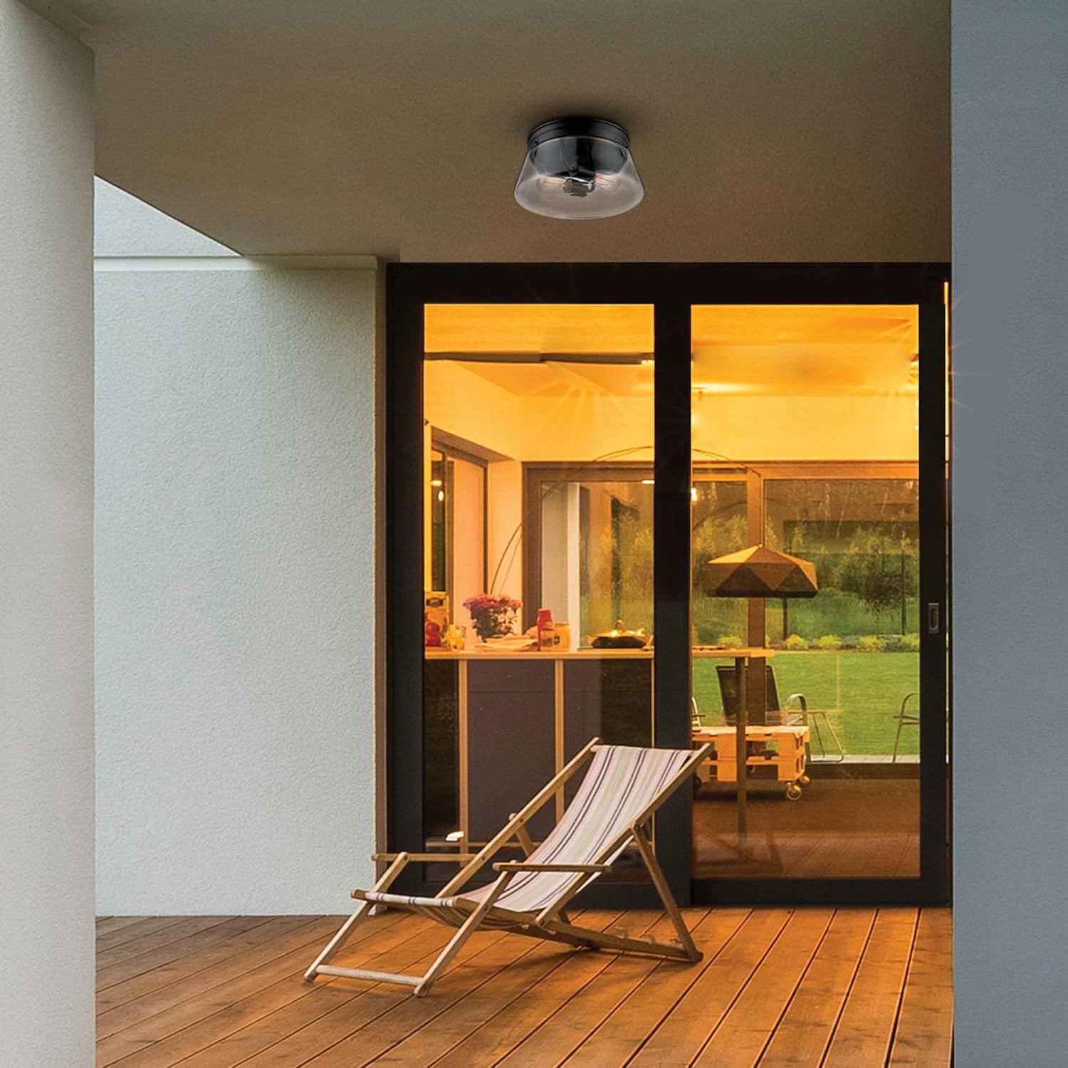 image:imageGlobe Electric 44480 Brisbane 1Light Outdoor Indoor Flush Mount Ceiling Light Matte Black Frosted Glass Shade Bulb Not IncludedBlack Aleyna