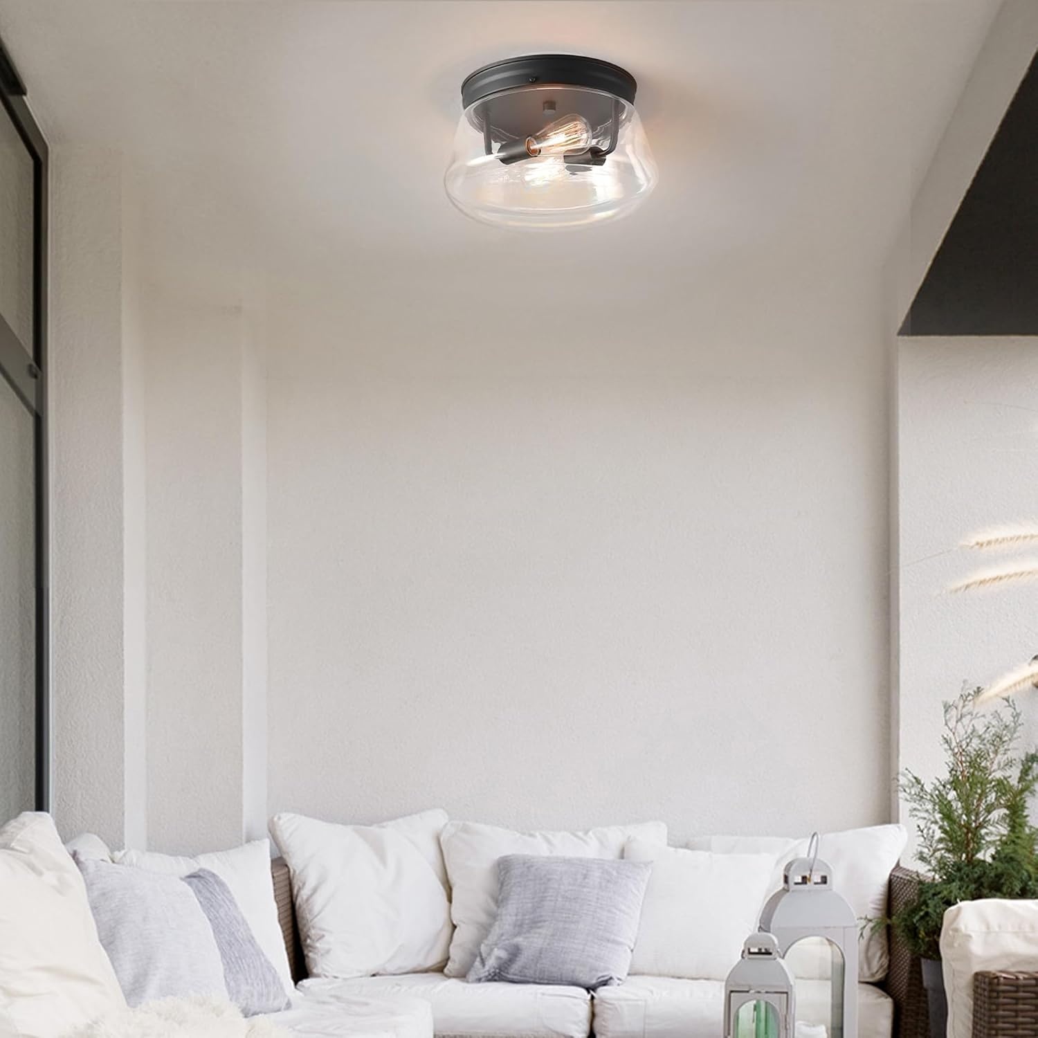 image:imageGlobe Electric 44480 Brisbane 1Light Outdoor Indoor Flush Mount Ceiling Light Matte Black Frosted Glass Shade Bulb Not IncludedBlack Aleyna