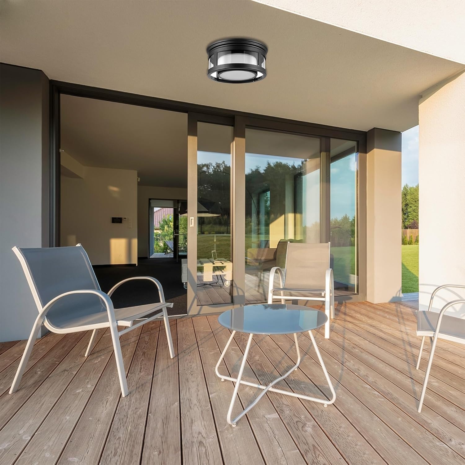 image:imageGlobe Electric 44480 Brisbane 1Light Outdoor Indoor Flush Mount Ceiling Light Matte Black Frosted Glass Shade Bulb Not IncludedBlack Brisbane