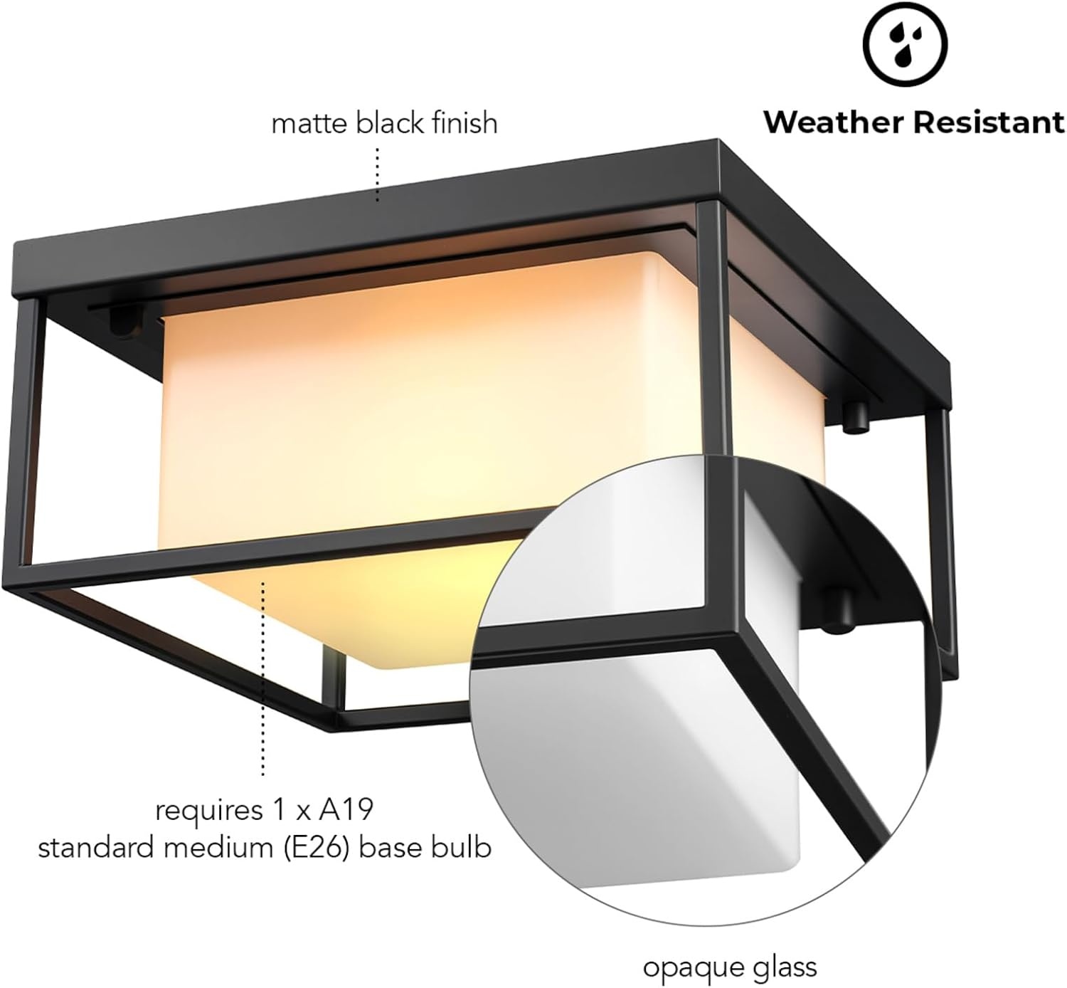 image:imageGlobe Electric 44480 Brisbane 1Light Outdoor Indoor Flush Mount Ceiling Light Matte Black Frosted Glass Shade Bulb Not IncludedBlack Bruno