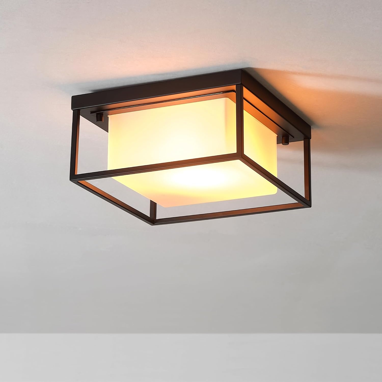 image:imageGlobe Electric 44480 Brisbane 1Light Outdoor Indoor Flush Mount Ceiling Light Matte Black Frosted Glass Shade Bulb Not IncludedBlack Bruno