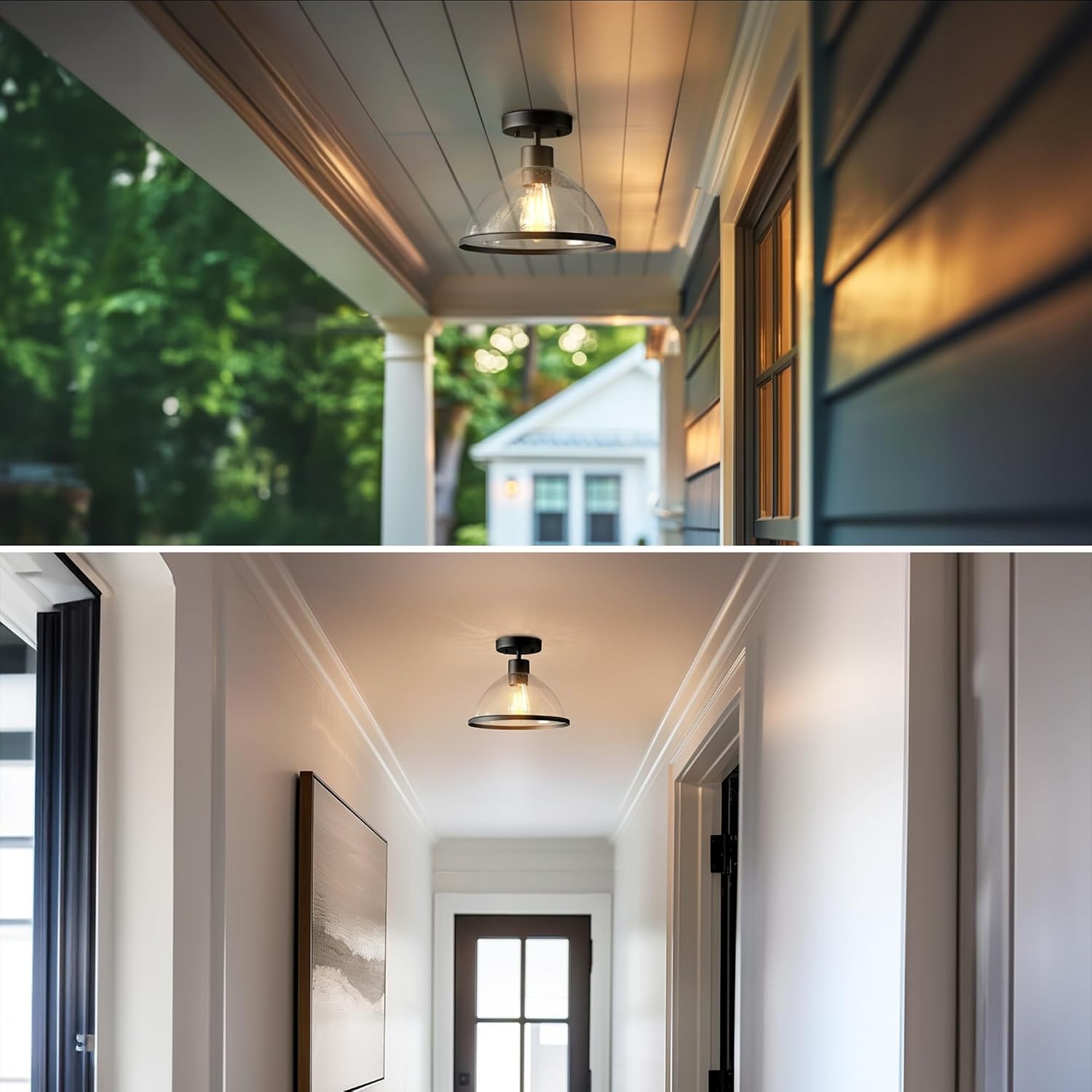 image:imageGlobe Electric 44480 Brisbane 1Light Outdoor Indoor Flush Mount Ceiling Light Matte Black Frosted Glass Shade Bulb Not IncludedBlack Ckayton