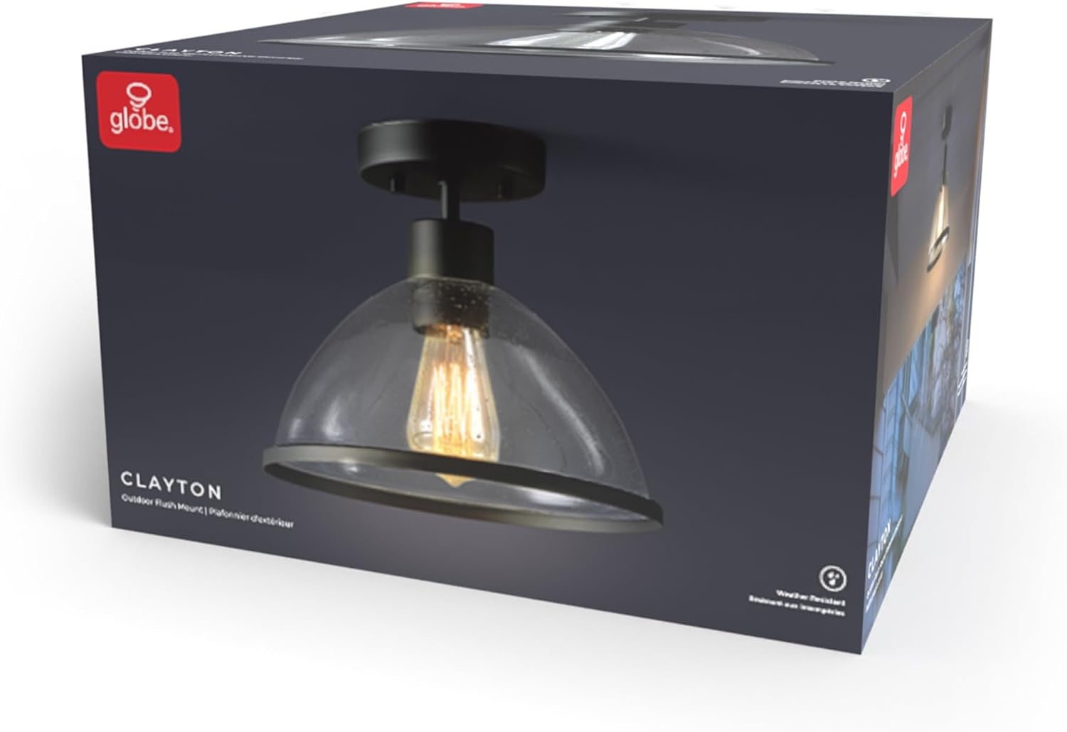 image:imageGlobe Electric 44480 Brisbane 1Light Outdoor Indoor Flush Mount Ceiling Light Matte Black Frosted Glass Shade Bulb Not IncludedBlack Ckayton