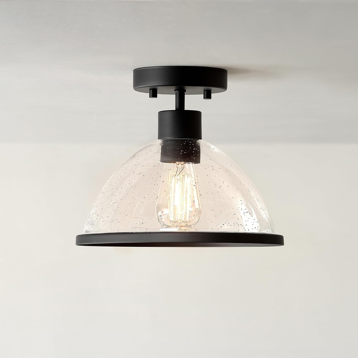 image:imageGlobe Electric 44480 Brisbane 1Light Outdoor Indoor Flush Mount Ceiling Light Matte Black Frosted Glass Shade Bulb Not IncludedBlack Ckayton