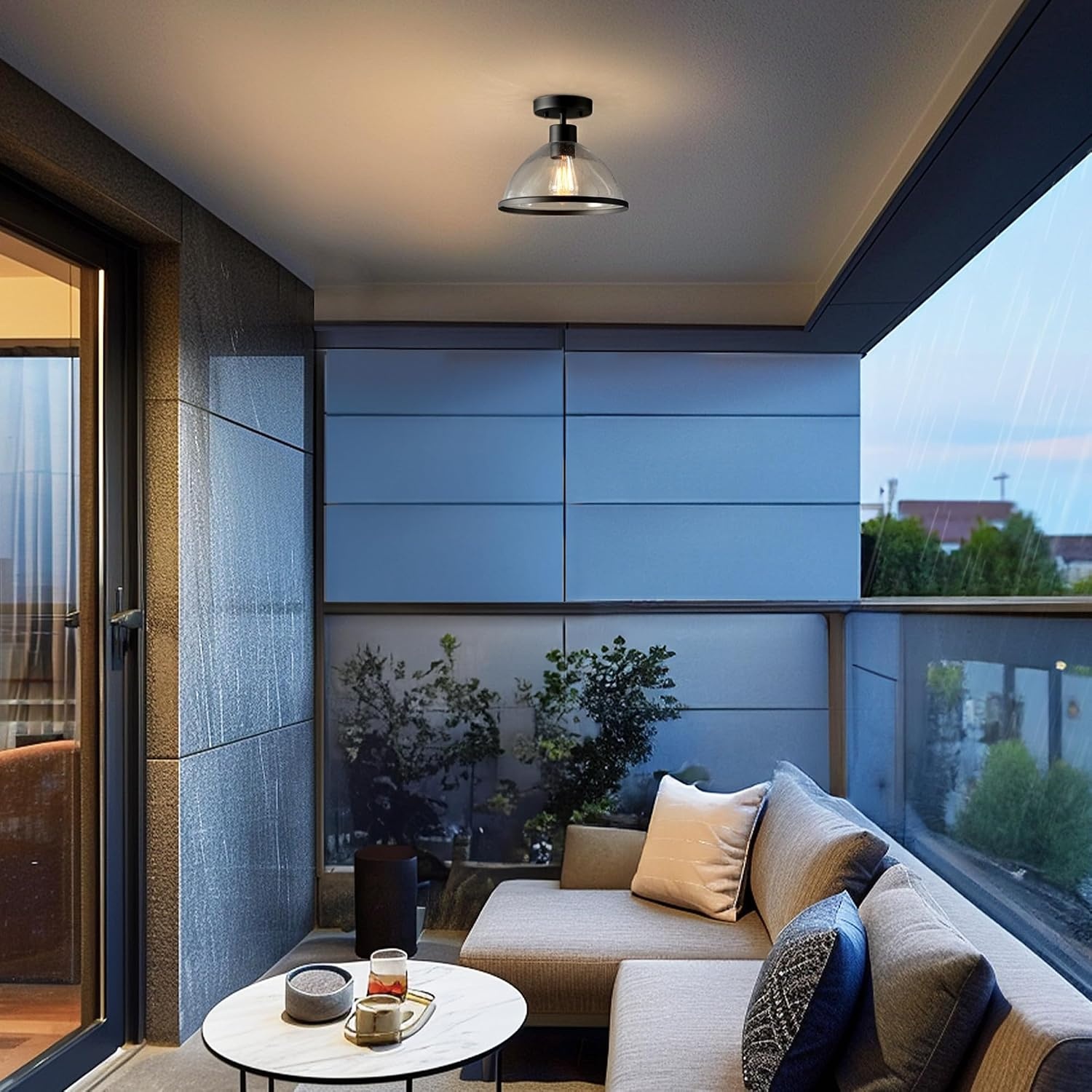 image:imageGlobe Electric 44480 Brisbane 1Light Outdoor Indoor Flush Mount Ceiling Light Matte Black Frosted Glass Shade Bulb Not IncludedBlack Ckayton