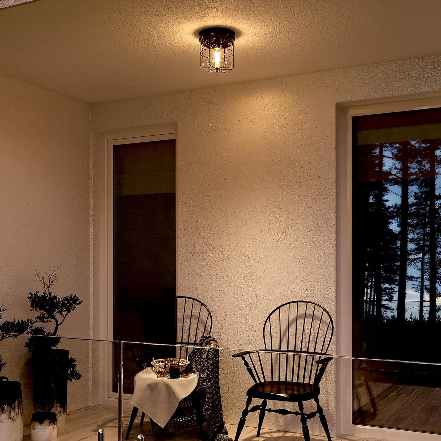 image:imageGlobe Electric 44480 Brisbane 1Light Outdoor Indoor Flush Mount Ceiling Light Matte Black Frosted Glass Shade Bulb Not IncludedBlack Grid