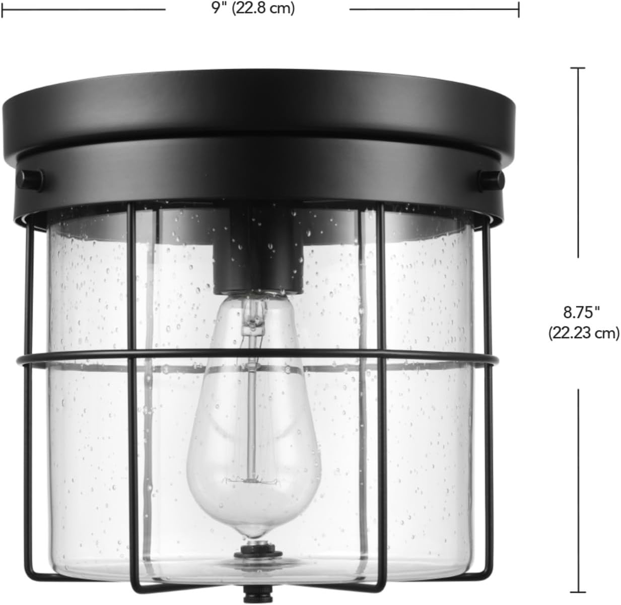 image:imageGlobe Electric 44480 Brisbane 1Light Outdoor Indoor Flush Mount Ceiling Light Matte Black Frosted Glass Shade Bulb Not IncludedBlack Grid