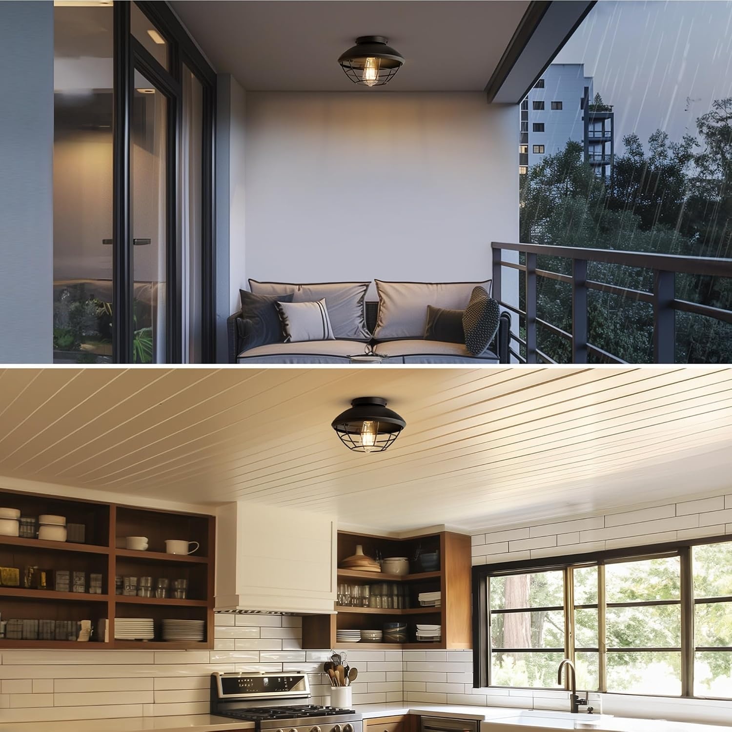 image:imageGlobe Electric 44480 Brisbane 1Light Outdoor Indoor Flush Mount Ceiling Light Matte Black Frosted Glass Shade Bulb Not IncludedBlack Sam