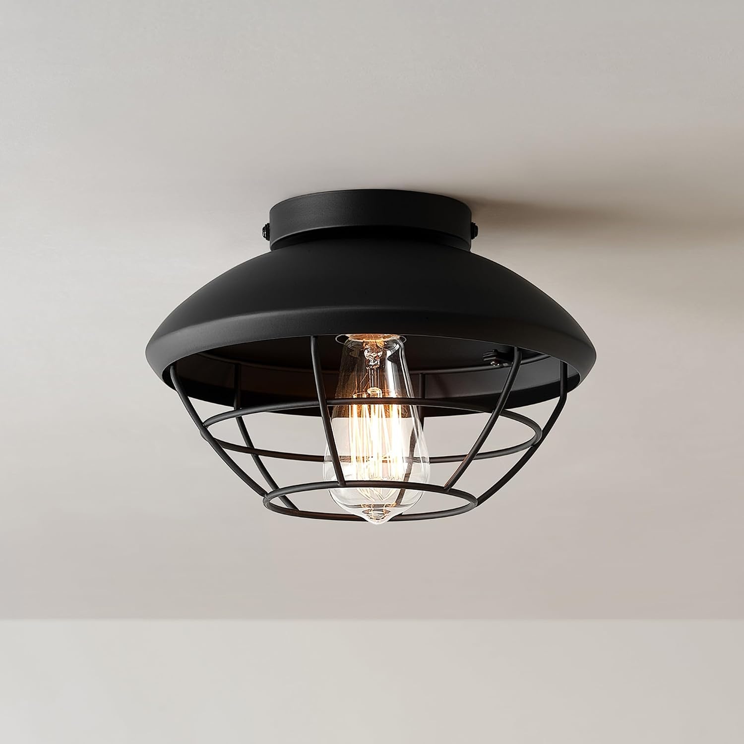 image:imageGlobe Electric 44480 Brisbane 1Light Outdoor Indoor Flush Mount Ceiling Light Matte Black Frosted Glass Shade Bulb Not IncludedBlack Sam