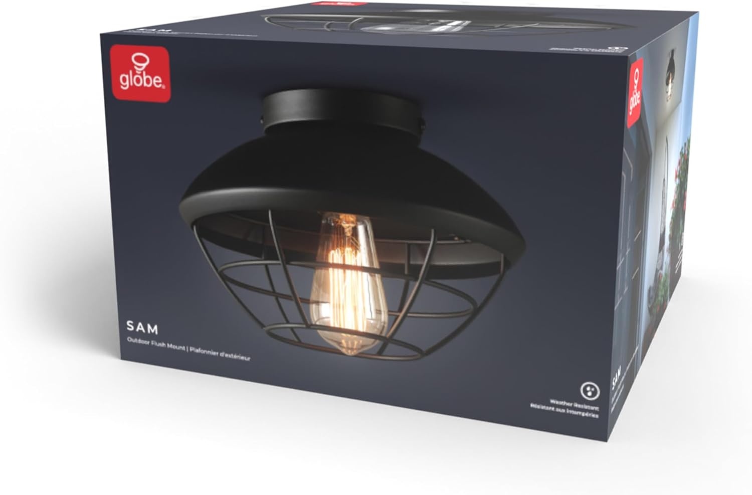 image:imageGlobe Electric 44480 Brisbane 1Light Outdoor Indoor Flush Mount Ceiling Light Matte Black Frosted Glass Shade Bulb Not IncludedBlack Sam