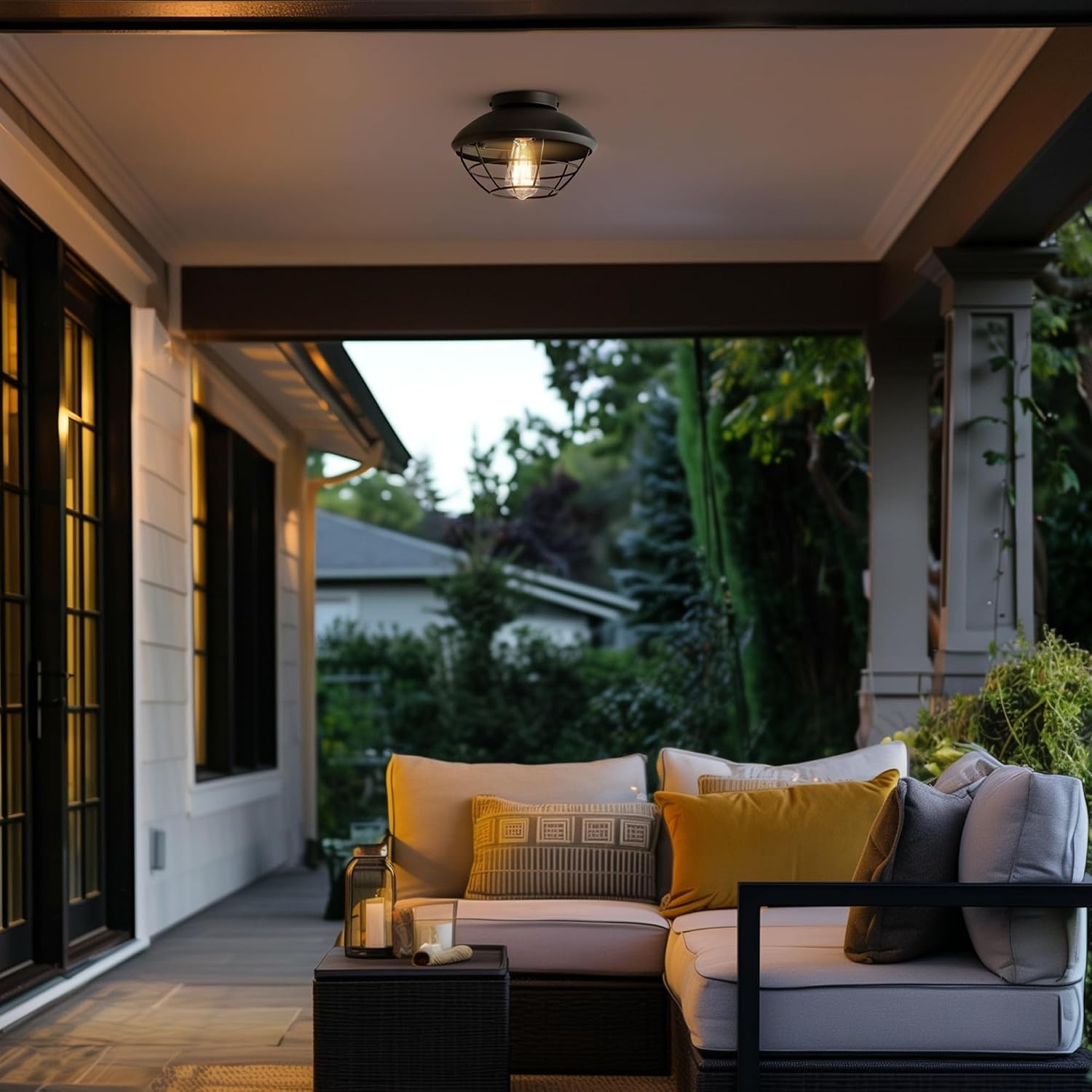 image:imageGlobe Electric 44480 Brisbane 1Light Outdoor Indoor Flush Mount Ceiling Light Matte Black Frosted Glass Shade Bulb Not IncludedBlack Sam