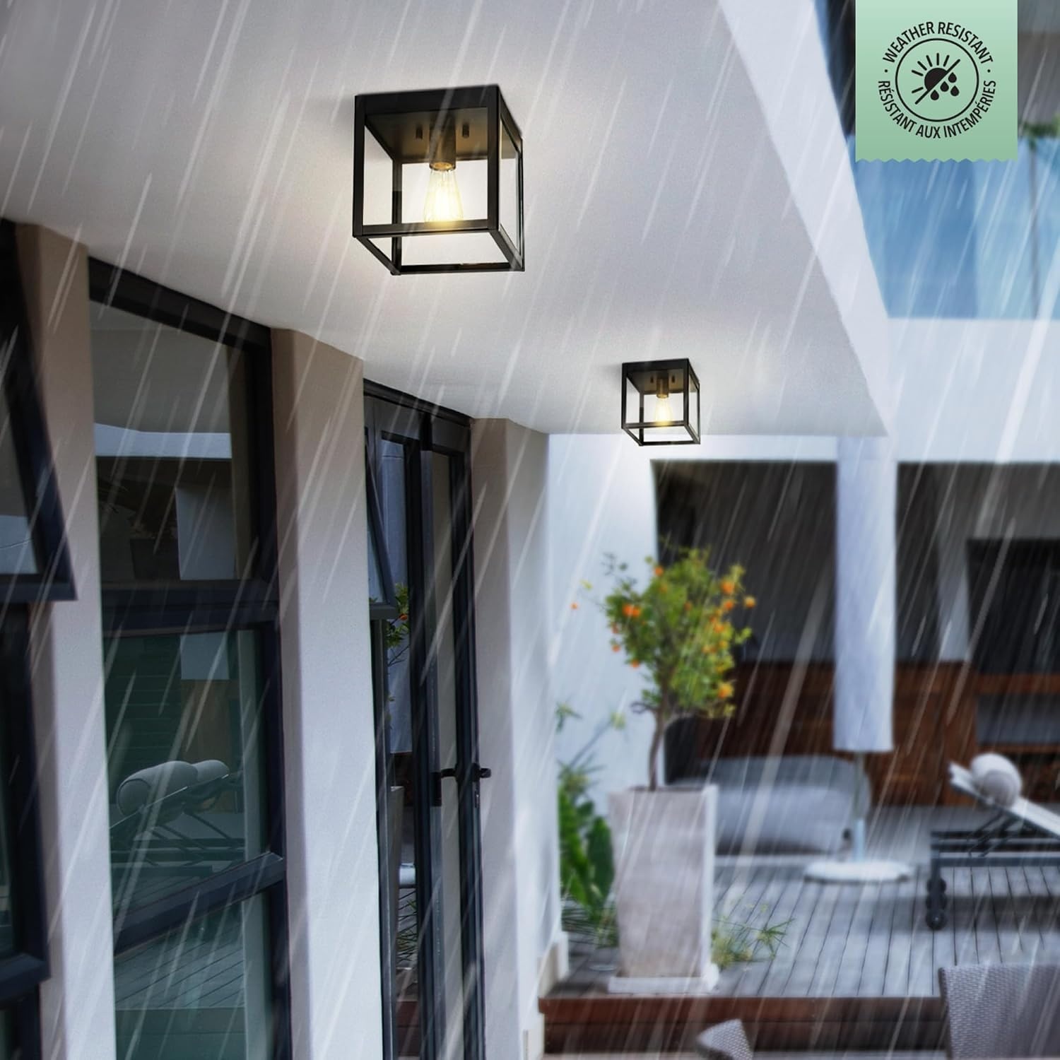 image:imageGlobe Electric 44480 Brisbane 1Light Outdoor Indoor Flush Mount Ceiling Light Matte Black Frosted Glass Shade Bulb Not IncludedBlack Sasha