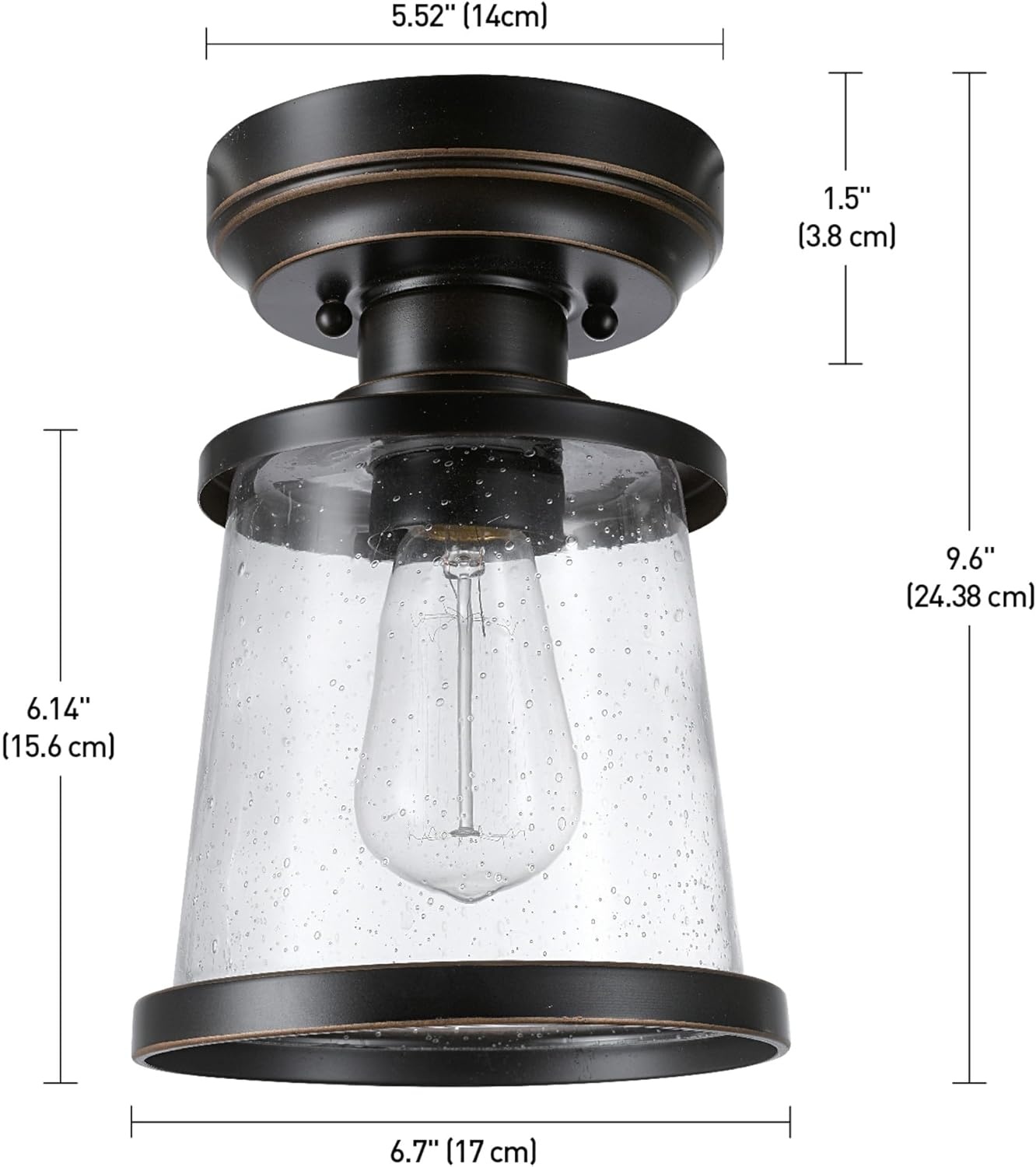 image:imageGlobe Electric 44480 Brisbane 1Light Outdoor Indoor Flush Mount Ceiling Light Matte Black Frosted Glass Shade Bulb Not IncludedBronze Charlie