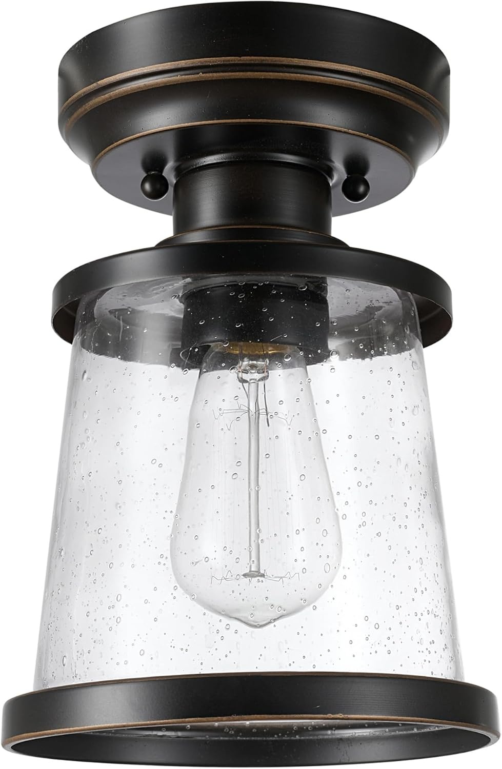 image:imageGlobe Electric 44480 Brisbane 1Light Outdoor Indoor Flush Mount Ceiling Light Matte Black Frosted Glass Shade Bulb Not IncludedBronze Charlie
