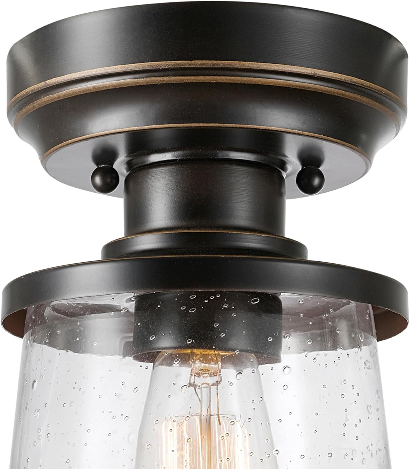 image:imageGlobe Electric 44480 Brisbane 1Light Outdoor Indoor Flush Mount Ceiling Light Matte Black Frosted Glass Shade Bulb Not IncludedBronze Charlie