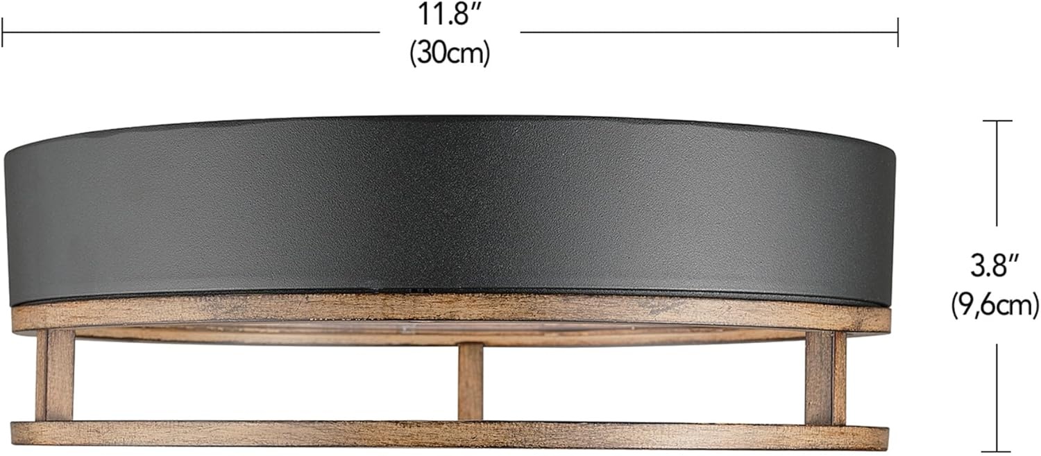image:imageGlobe Electric 44663 1Light Integrated LED OutdoorIndoor Flush Mount Ceiling Light Matte Black and Faux Wood Finish Frosted Diffuser Weather Resistant Modern Rustic Design