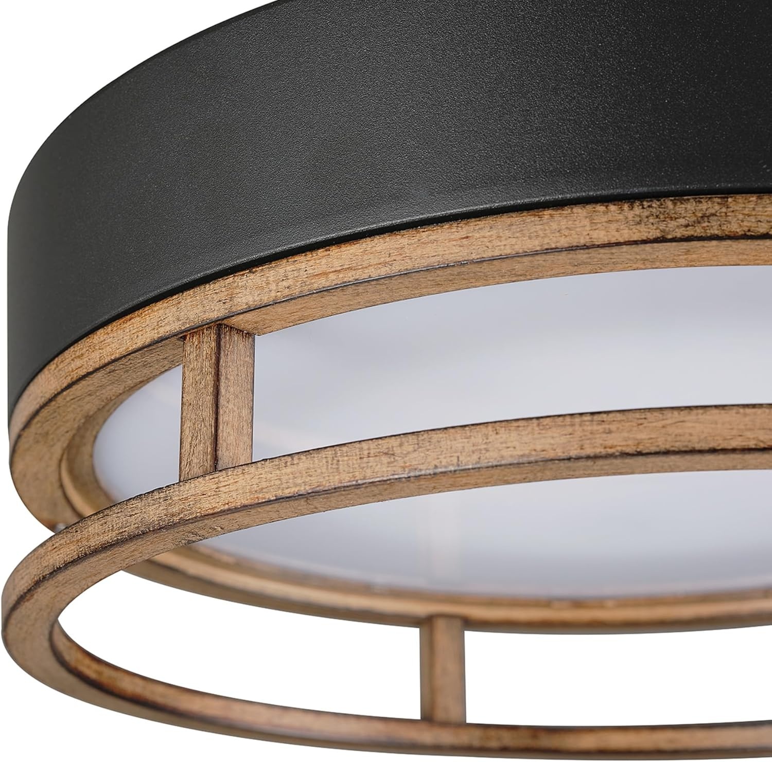 image:imageGlobe Electric 44663 1Light Integrated LED OutdoorIndoor Flush Mount Ceiling Light Matte Black and Faux Wood Finish Frosted Diffuser Weather Resistant Modern Rustic Design