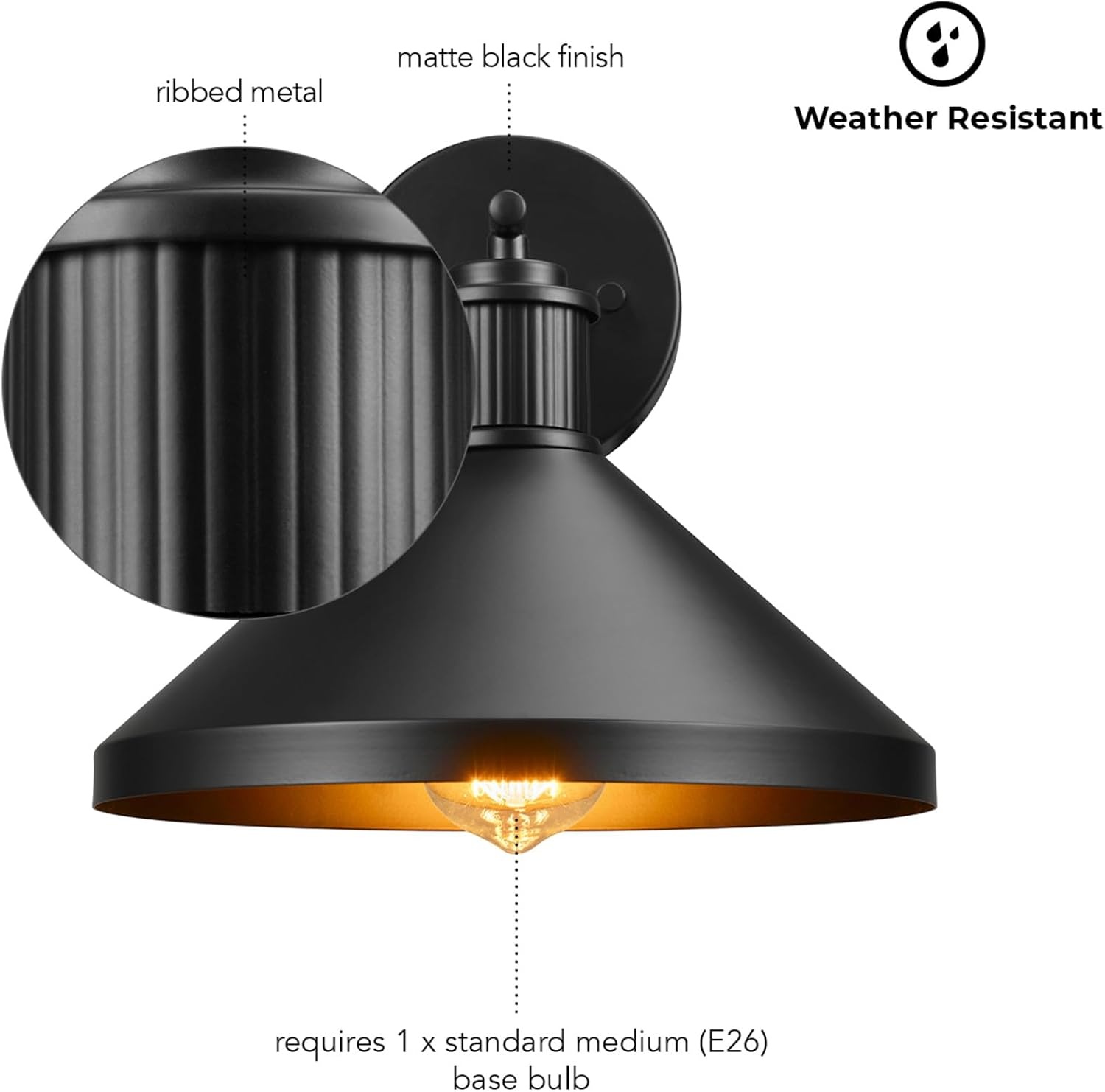 image:imageGlobe Electric 44840 Sutton OutdoorIndoor Wall Sconce Galvanized Metal Textured Socket Detail Bulb Not IncludedBlack Harlo