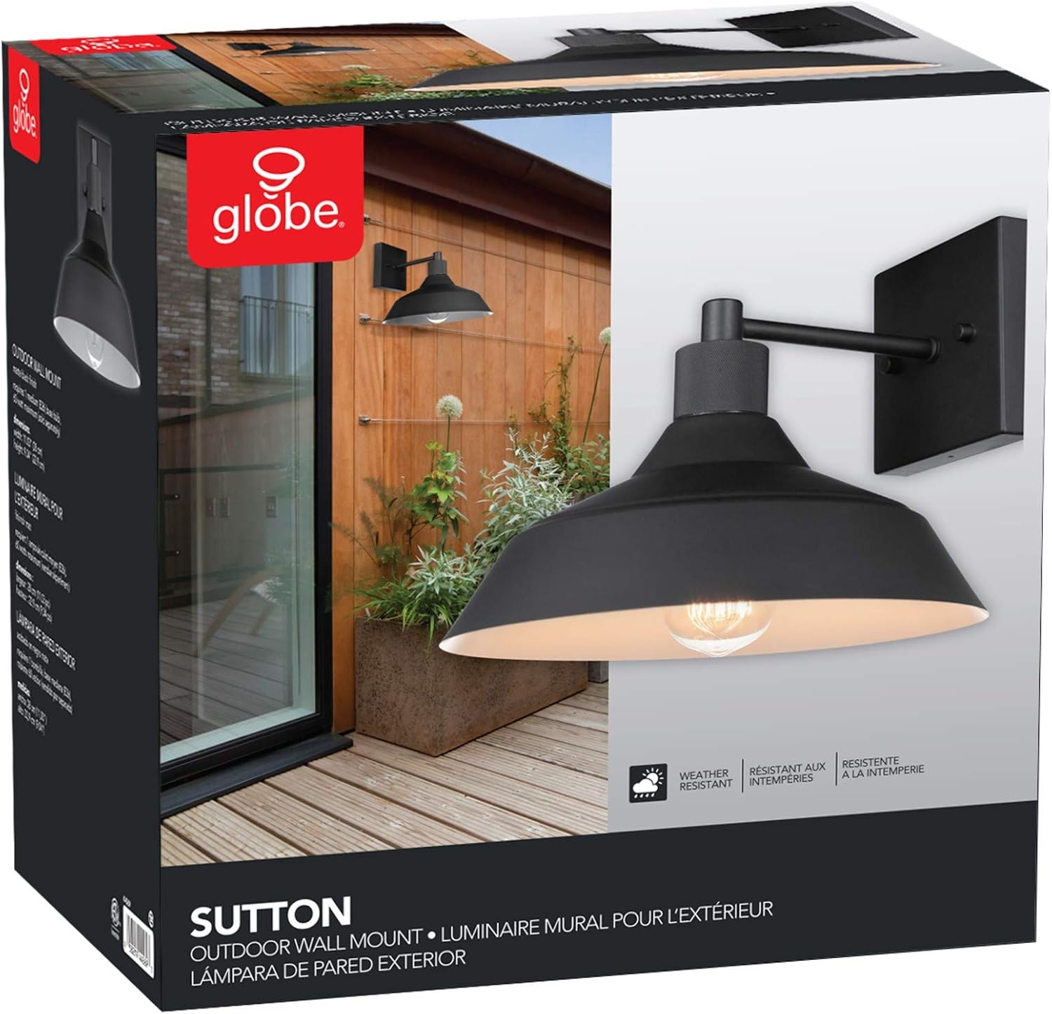 image:imageGlobe Electric 44840 Sutton OutdoorIndoor Wall Sconce Galvanized Metal Textured Socket Detail Bulb Not IncludedMatte Black Sutton