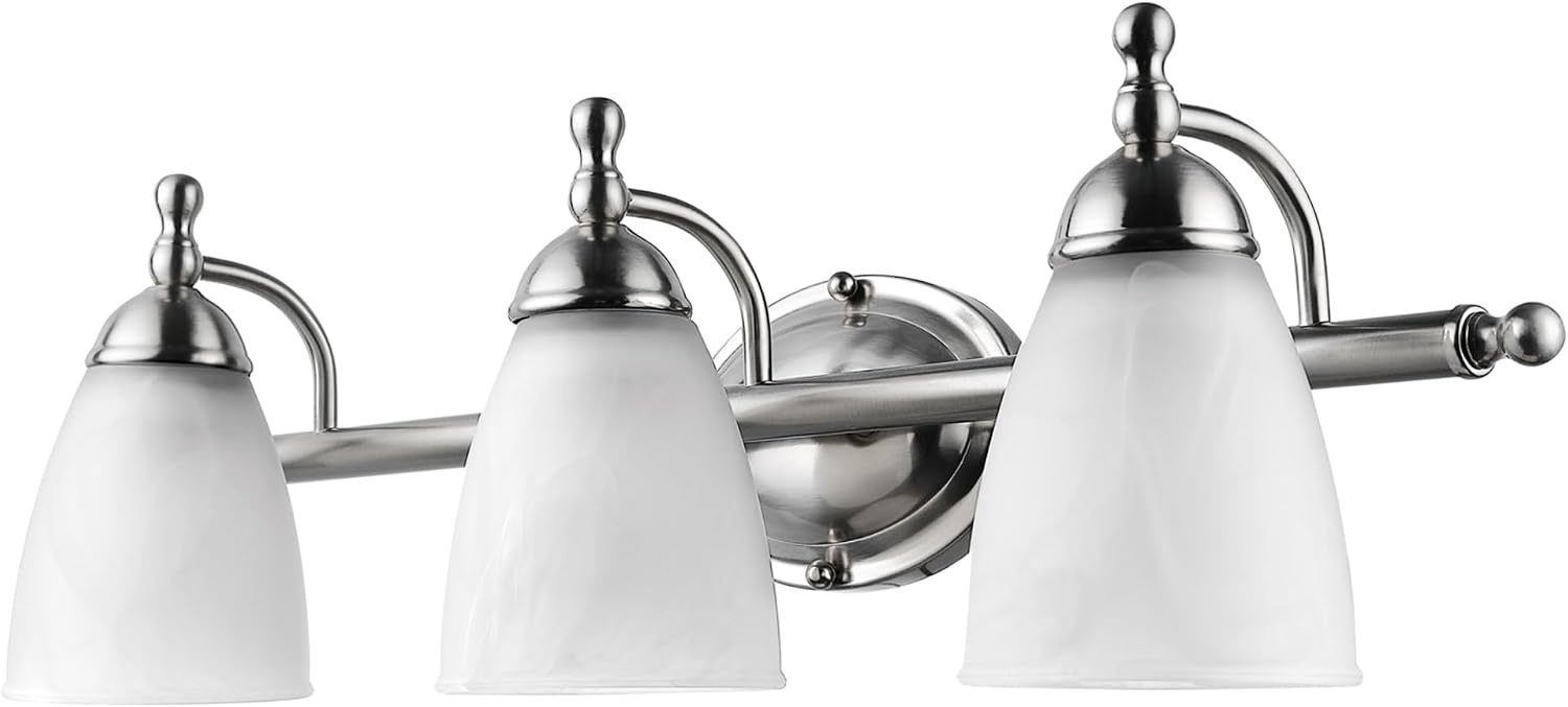 image:imageGlobe Electric 50783 23 3Light Vanity Light Satin Nickel Alabaster Glass Shades Beauty Room Accessories Bathroom Lights Over Mirror Makeup Mirror Lights Wall LightSatin Nickel