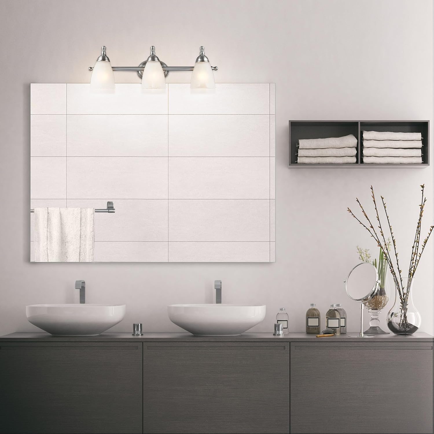 image:imageGlobe Electric 50783 23 3Light Vanity Light Satin Nickel Alabaster Glass Shades Beauty Room Accessories Bathroom Lights Over Mirror Makeup Mirror Lights Wall LightSatin Nickel