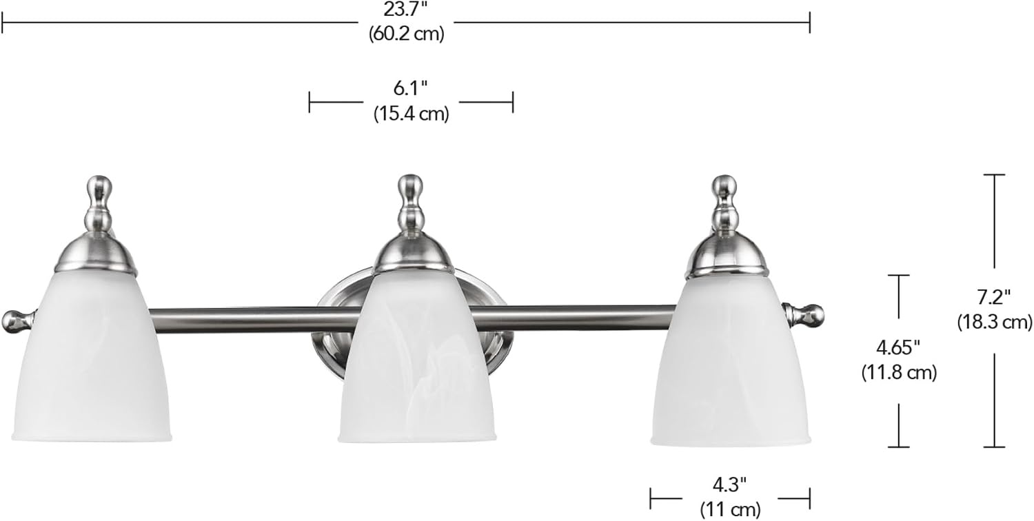 image:imageGlobe Electric 50783 23 3Light Vanity Light Satin Nickel Alabaster Glass Shades Beauty Room Accessories Bathroom Lights Over Mirror Makeup Mirror Lights Wall LightSatin Nickel