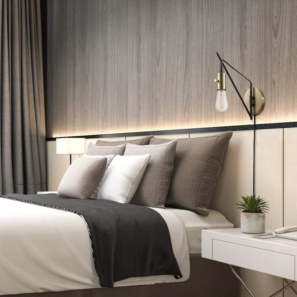 image:imageGlobe Electric 51343 1Light Plugin or Hardwire Wall Sconce Bronze Finish Brass Accents 6ft Black Woven Fabric Cord Flat Plug Socket Rotary OnOff Switch Bulb Not Included12