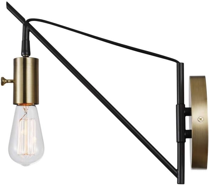 image:imageGlobe Electric 51343 1Light Plugin or Hardwire Wall Sconce Bronze Finish Brass Accents 6ft Black Woven Fabric Cord Flat Plug Socket Rotary OnOff Switch Bulb Not Included12