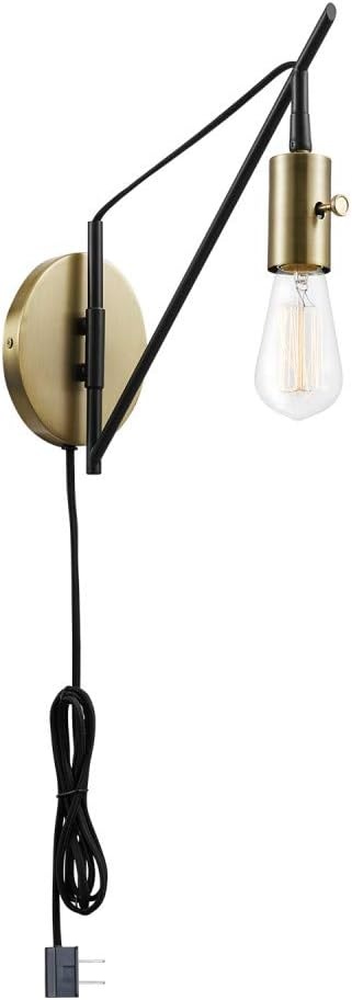 image:imageGlobe Electric 51343 1Light Plugin or Hardwire Wall Sconce Bronze Finish Brass Accents 6ft Black Woven Fabric Cord Flat Plug Socket Rotary OnOff Switch Bulb Not Included12