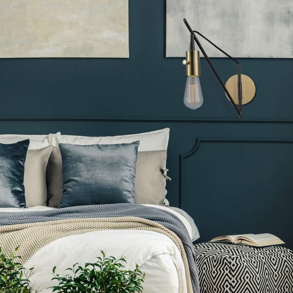 image:imageGlobe Electric 51343 1Light Plugin or Hardwire Wall Sconce Bronze Finish Brass Accents 6ft Black Woven Fabric Cord Flat Plug Socket Rotary OnOff Switch Bulb Not Included12
