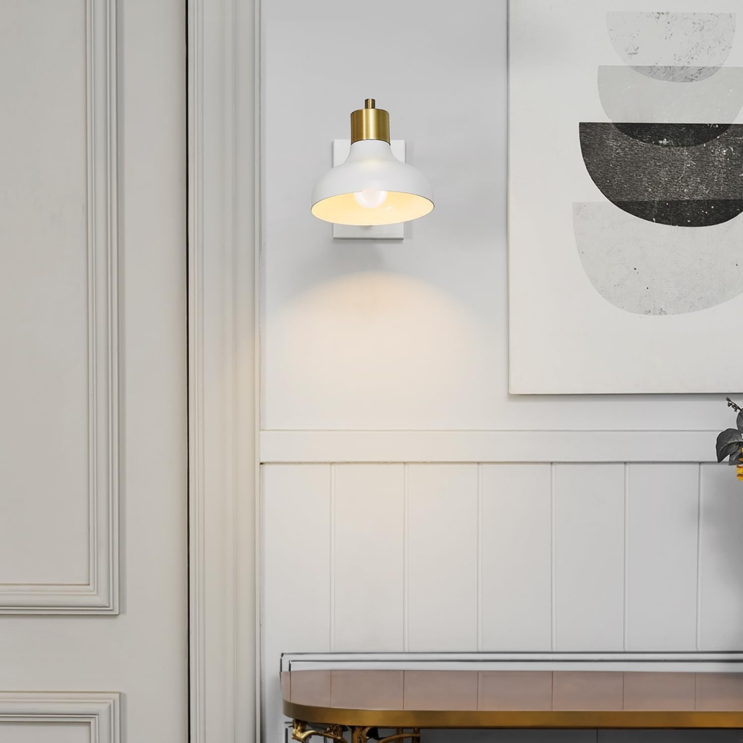 image:imageGlobe Electric 51344 1Light Plugin or Hardwire Swing Arm Wall Sconce White Brass Accents WhiteCloth Cord Mounted Bedside Lamp Kitchen Sconces WallLighting Bulb Not Included575