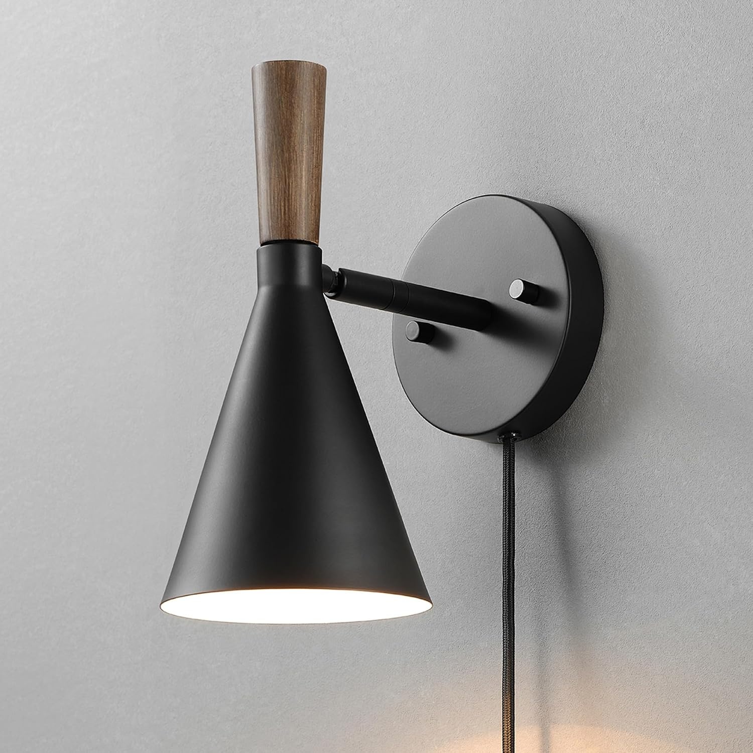 image:imageGlobe Electric 51345 1Light Plugin or Hardwire Swing Arm Wall Sconce Matte Black Brass Accents 6ft Woven Fabric Cord Flat Plug Rotary Switch Modern Light for Apartments and RentalMatte Black Danvers