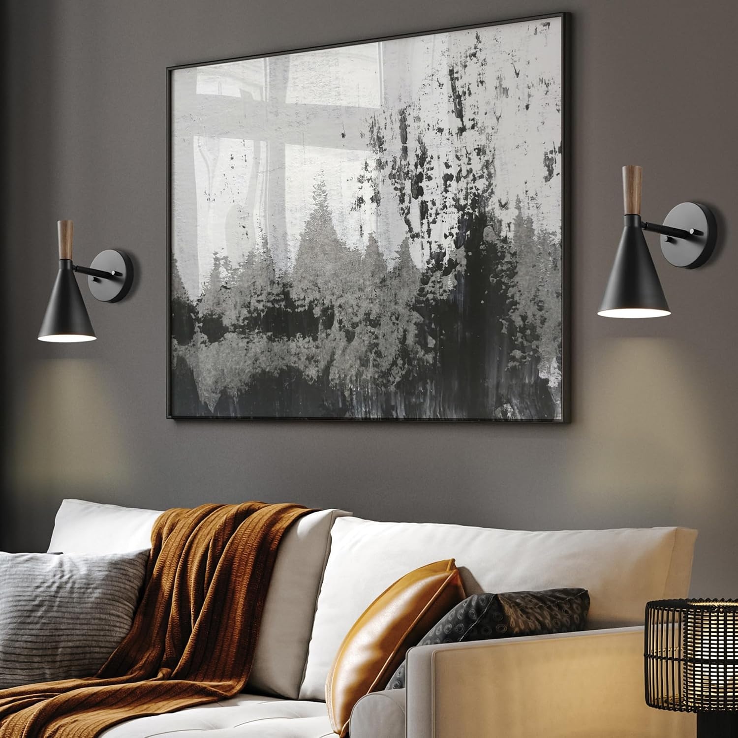 image:imageGlobe Electric 51345 1Light Plugin or Hardwire Swing Arm Wall Sconce Matte Black Brass Accents 6ft Woven Fabric Cord Flat Plug Rotary Switch Modern Light for Apartments and RentalMatte Black Danvers