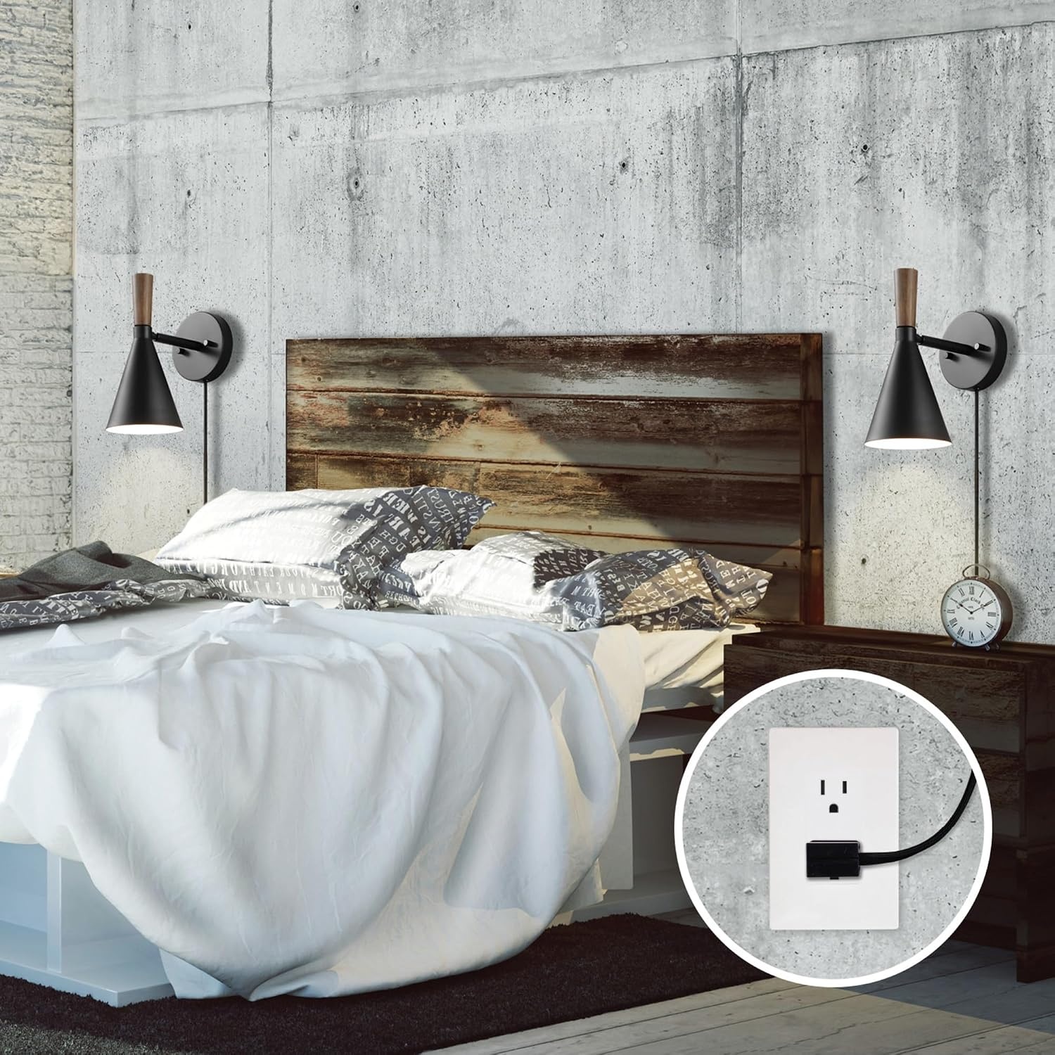 image:imageGlobe Electric 51345 1Light Plugin or Hardwire Swing Arm Wall Sconce Matte Black Brass Accents 6ft Woven Fabric Cord Flat Plug Rotary Switch Modern Light for Apartments and RentalMatte Black Danvers