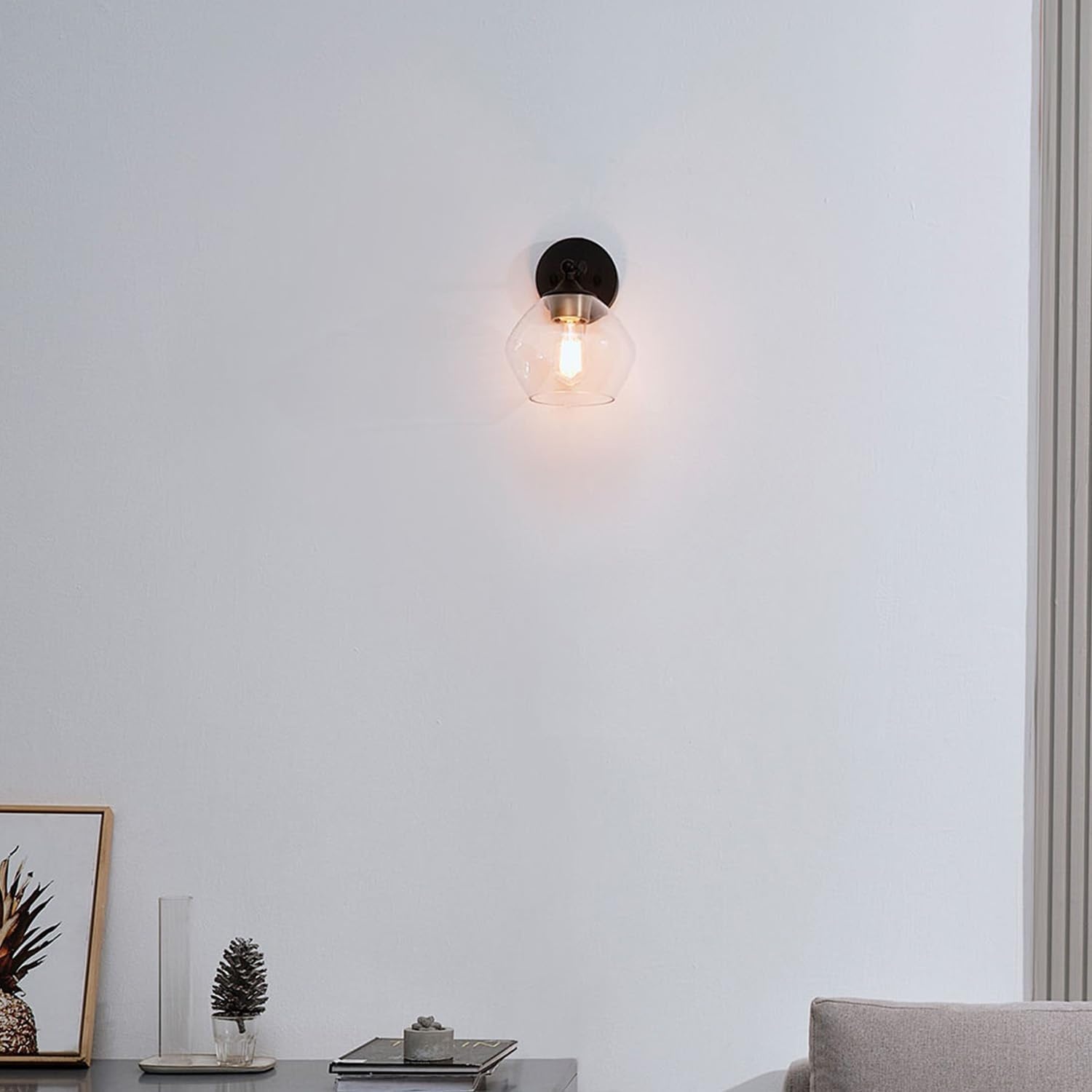 image:imageGlobe Electric 51367 1Light Wall Sconce Matte Black Gold Accent Socket Clear Glass Shade WallLamp Dimmable Lights for Bedroom Kitchen Sconces Lighting Home Decor Bulb Not IncludedMatte Black Harrow