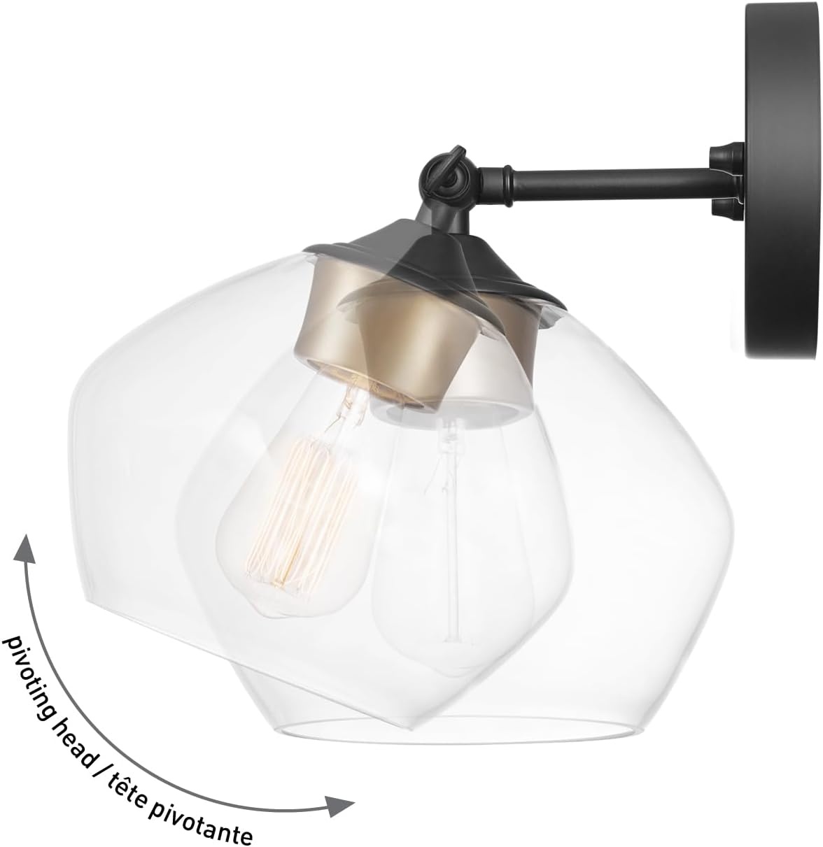image:imageGlobe Electric 51367 1Light Wall Sconce Matte Black Gold Accent Socket Clear Glass Shade WallLamp Dimmable Lights for Bedroom Kitchen Sconces Lighting Home Decor Bulb Not IncludedMatte Black Harrow