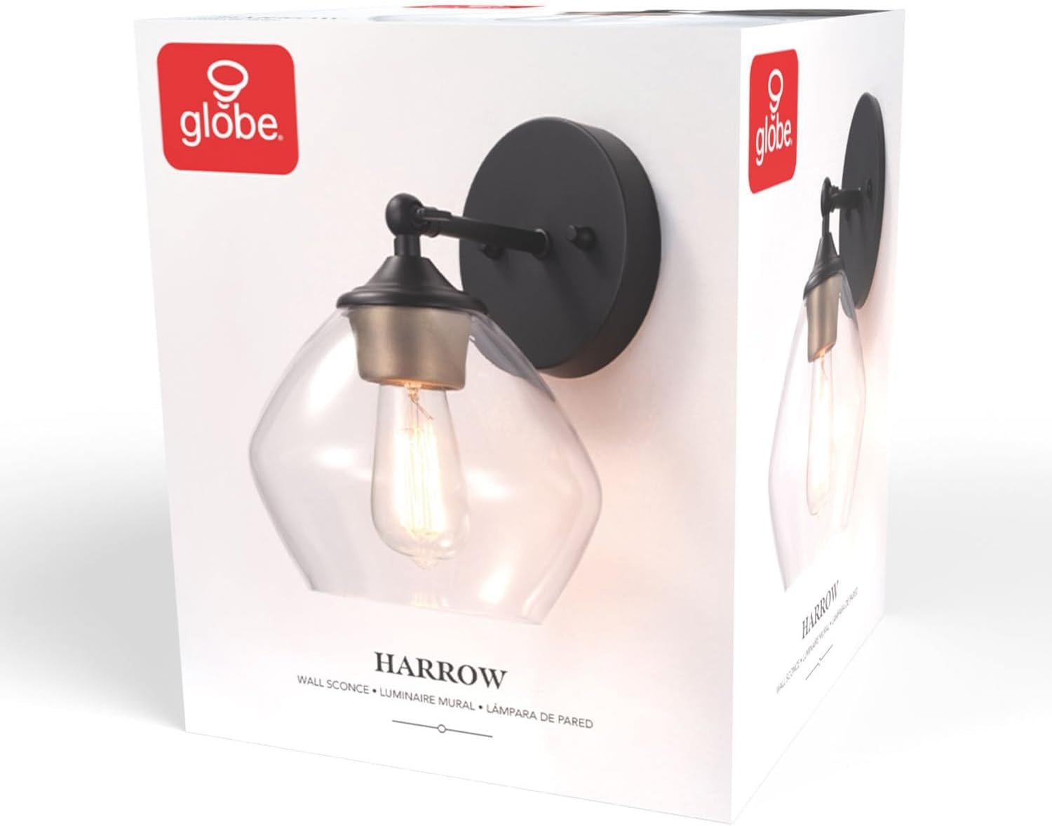 image:imageGlobe Electric 51367 1Light Wall Sconce Matte Black Gold Accent Socket Clear Glass Shade WallLamp Dimmable Lights for Bedroom Kitchen Sconces Lighting Home Decor Bulb Not IncludedMatte Black Harrow