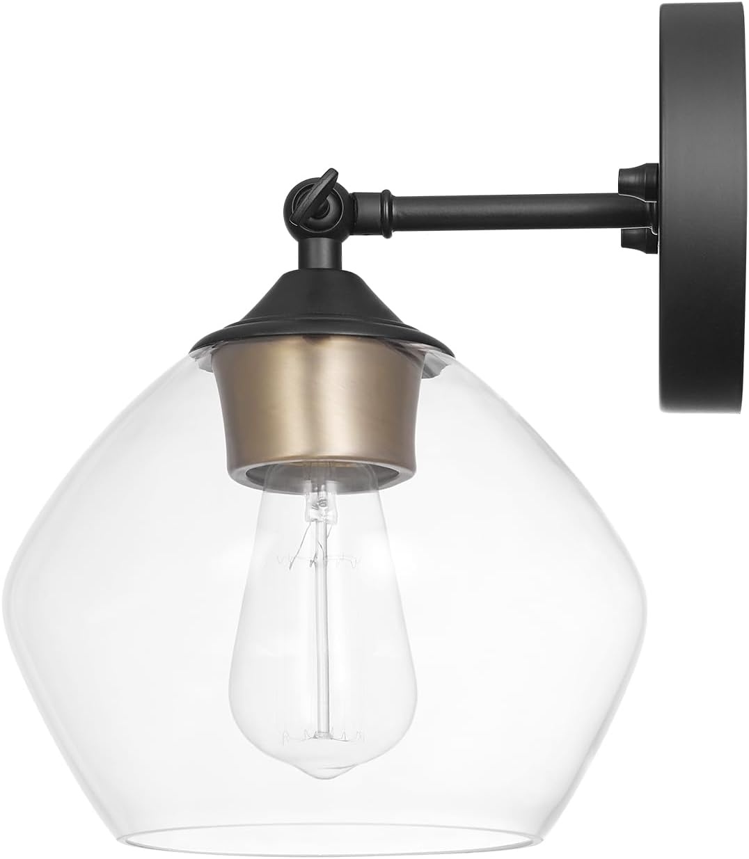 image:imageGlobe Electric 51367 1Light Wall Sconce Matte Black Gold Accent Socket Clear Glass Shade WallLamp Dimmable Lights for Bedroom Kitchen Sconces Lighting Home Decor Bulb Not IncludedMatte Black Harrow